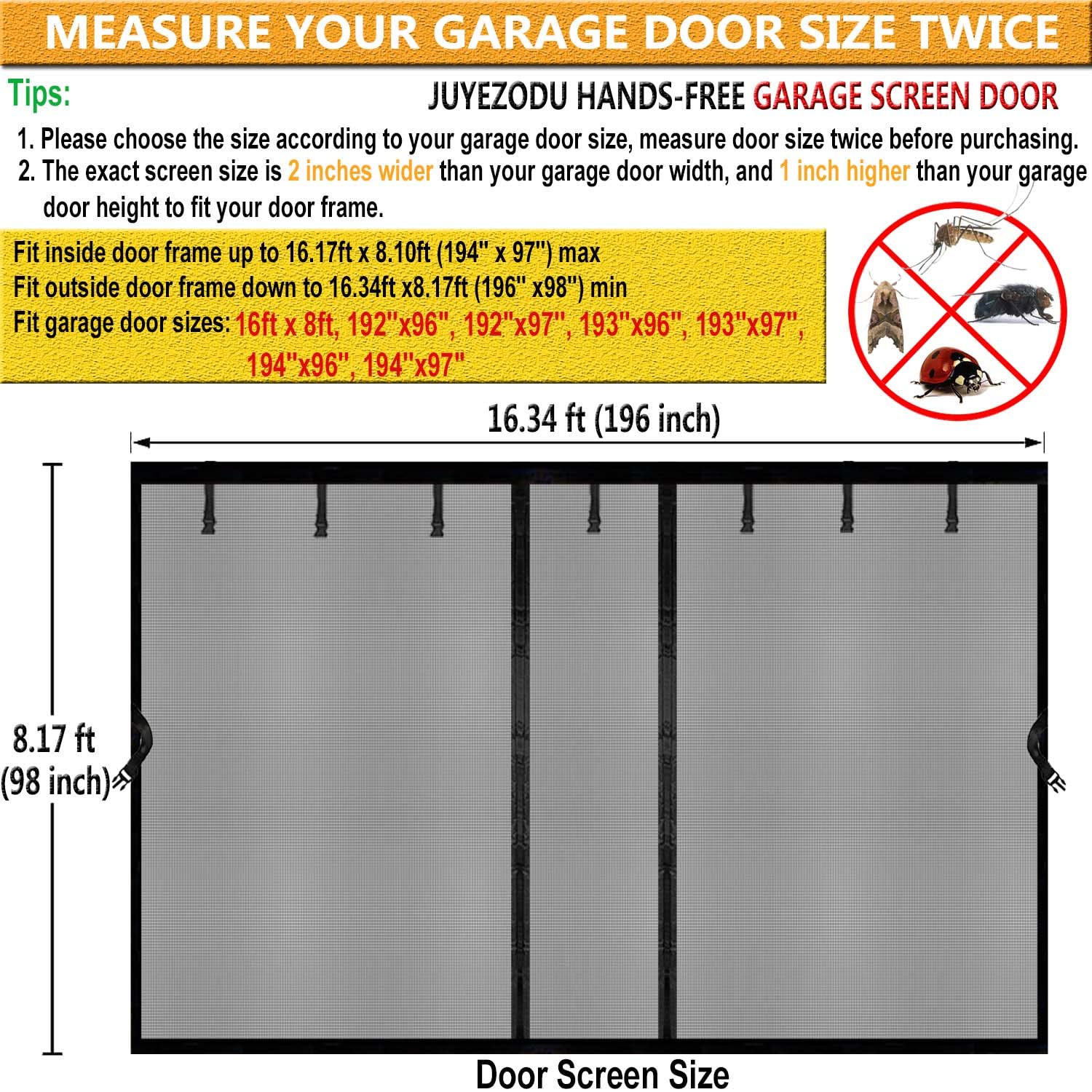 Garage Door Screen for 2 Car Garage 16x8ft Retractable 2022