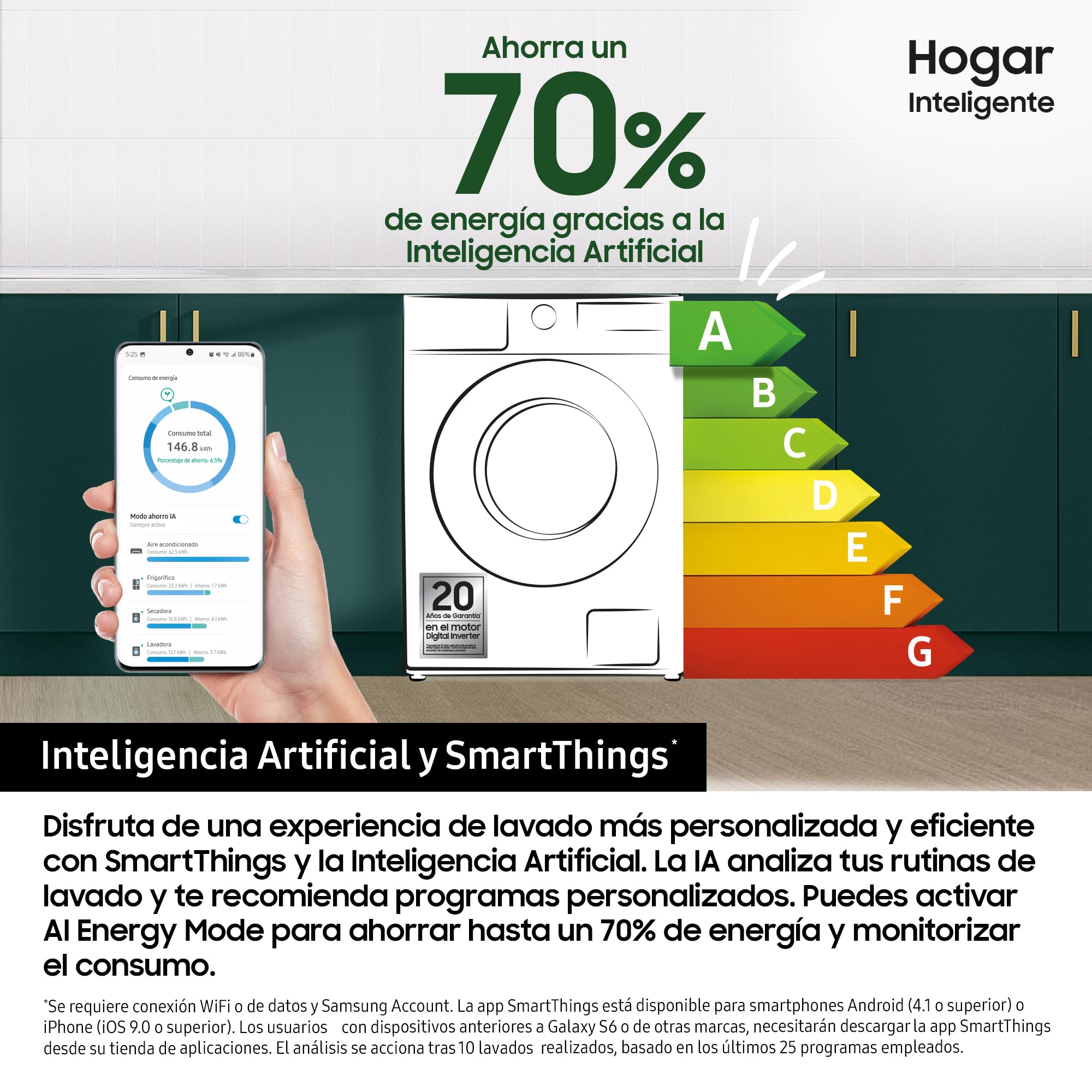 Secadora de condensación Samsung DV80CGC0B0THEC 60 cm 8 kg Blanco con SmartThings e Inteligencia Artificial