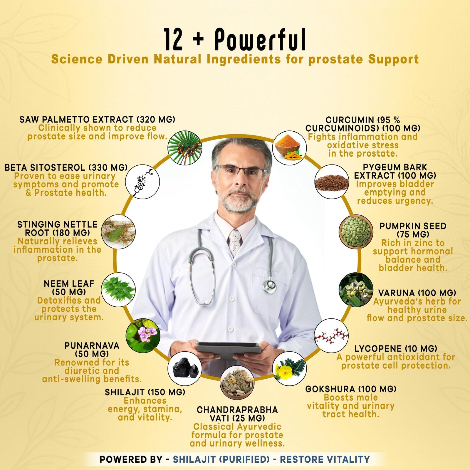 Advanced Prostate Care Natural Prostate Support Supplement with Saw Palmetto, Beta Sitosterol, Nettle Root, Gokshura, Chandraprabha Vati, Shilajit, Lycopene & Pumpkin Seed Extract – 60 Capsules - Image 7 thumbnail