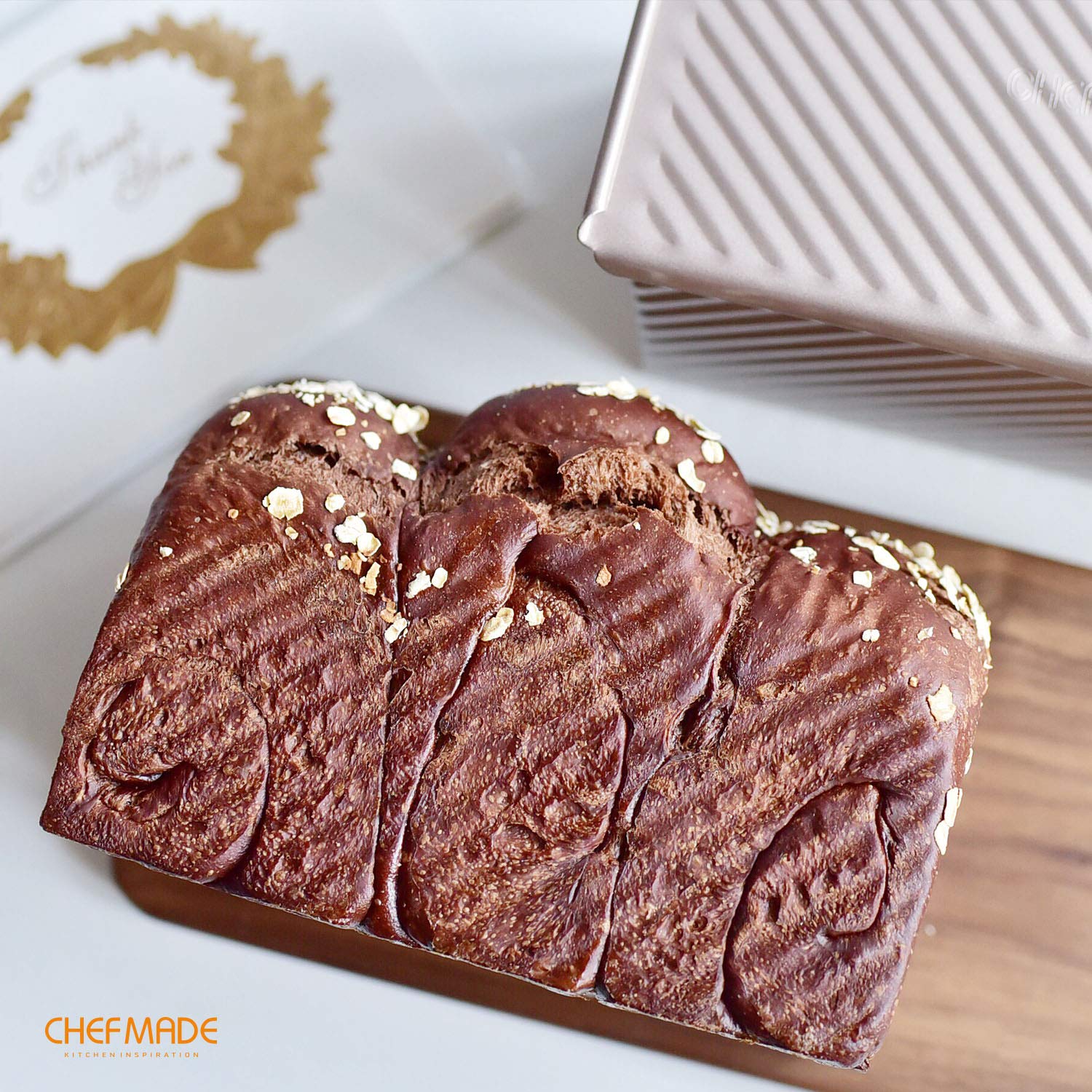 CHEFMADE Pullman Pan con labio, Caja corrugada rectangular antiadherente con capacidad de masa de 0,99lb para hornear en el horno 4.2" x 7.7"x 4.4" (oro champán)