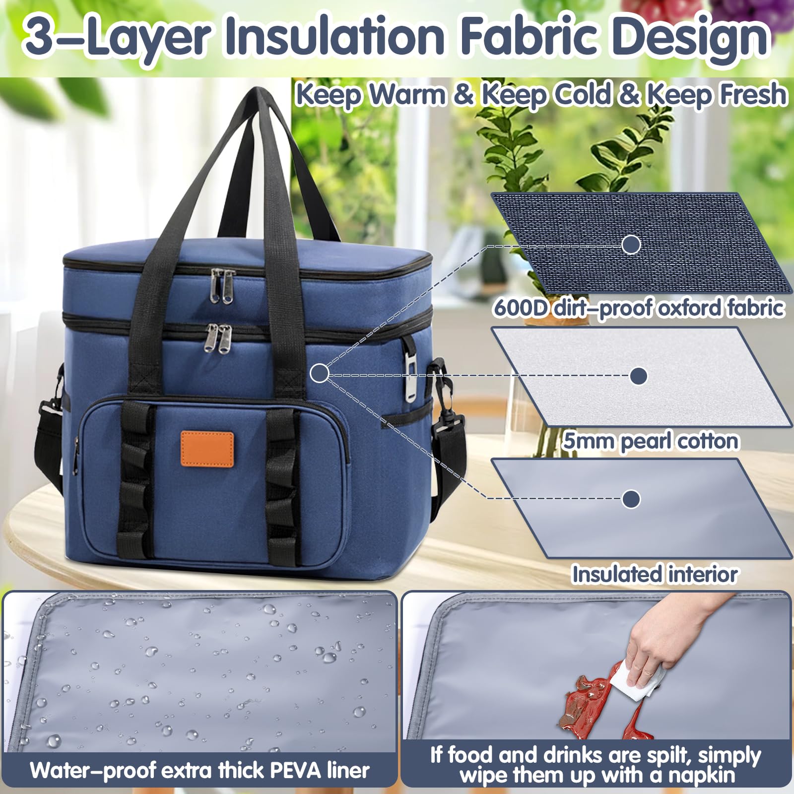 Borsa Termica Porta Pranzo 30.7L Grande con Tracolla Regolabile e Tasche Multiple per Picnic Campeggio Ufficio