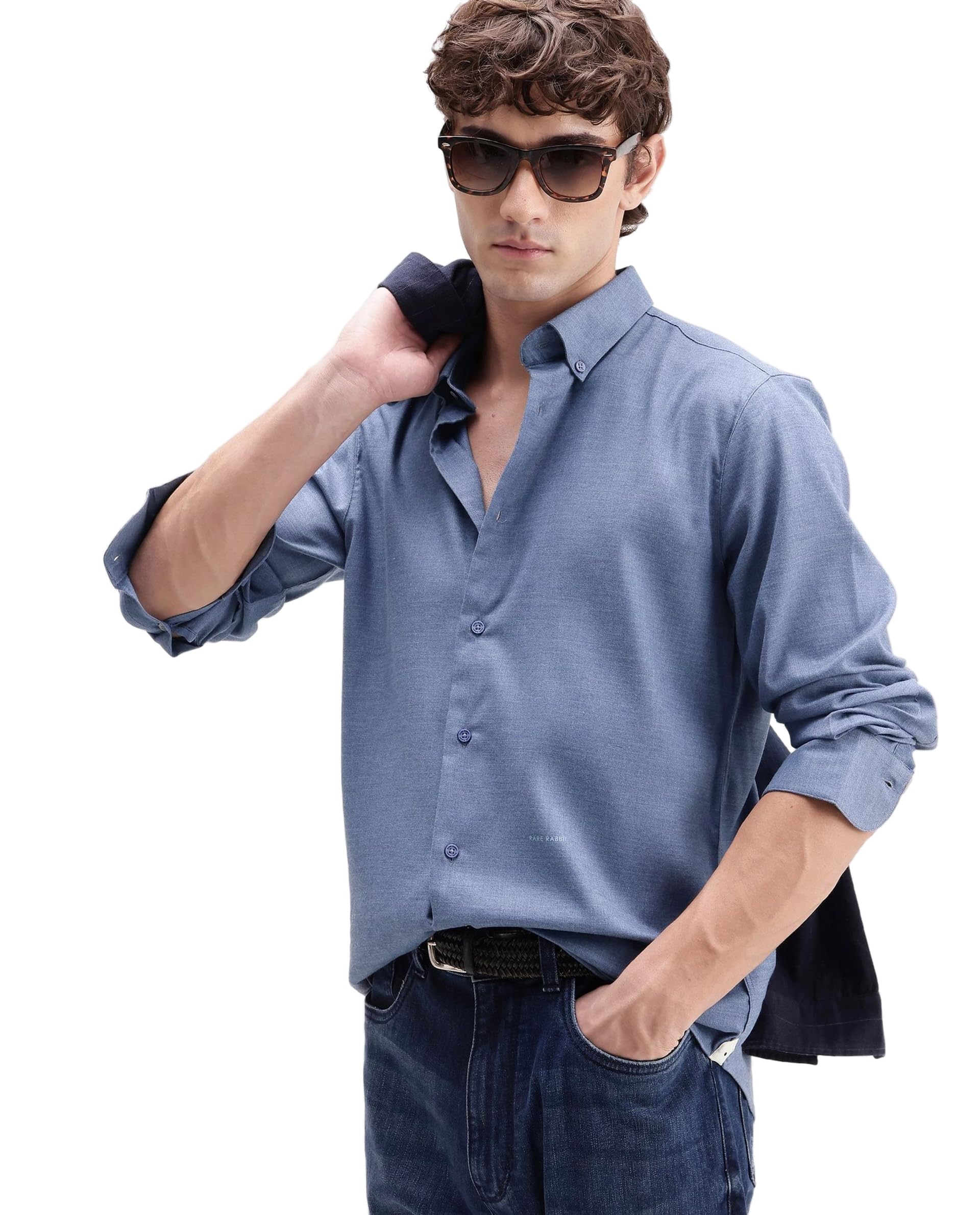rare rabbit Men Regular Fit Solid Dark Grey Polyester Blend Long Sleeve Shirt-picture-12