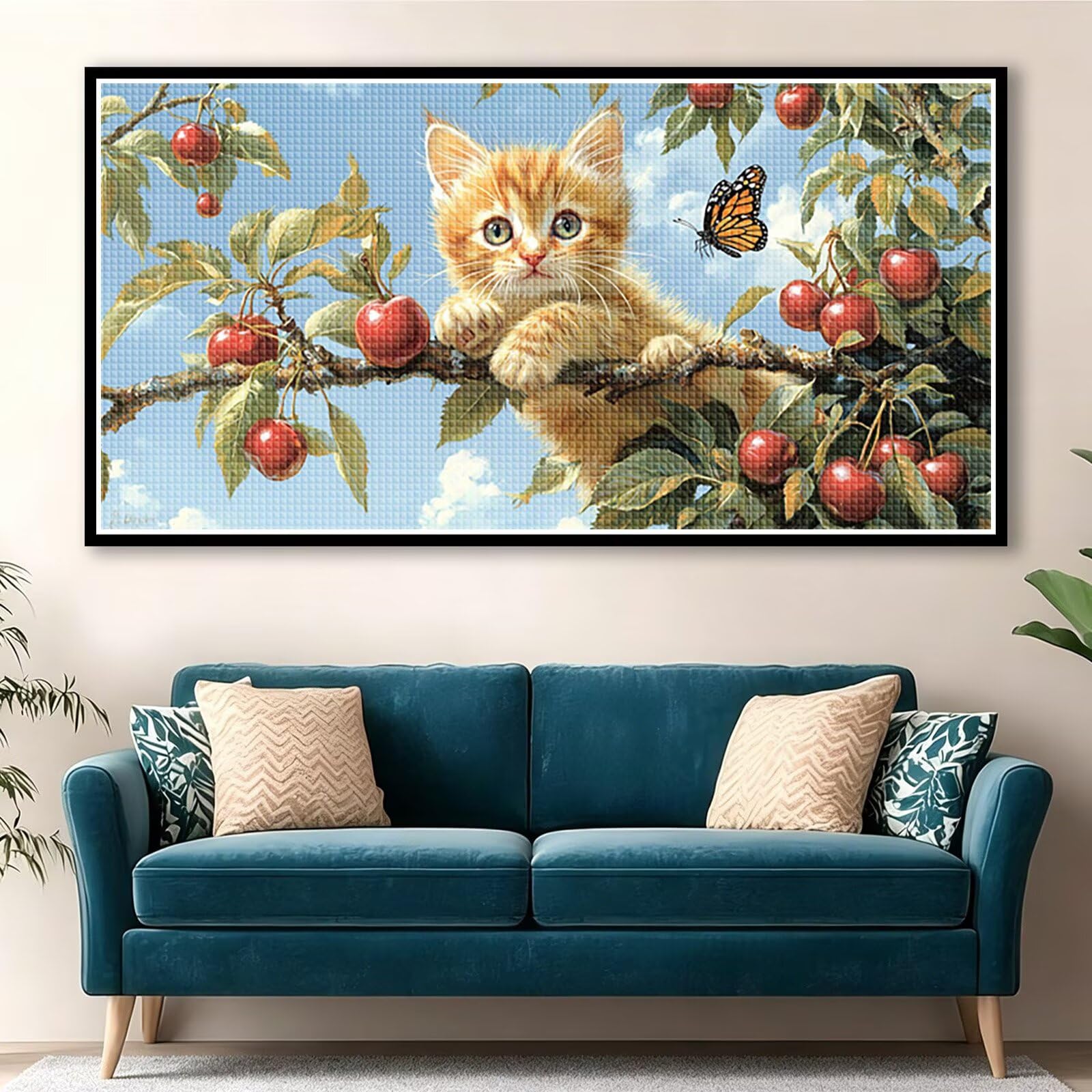 Diamond Painting Adultos Gato Pintura Diamante, Mariposa Diamond Painting 5D Completo, DIY Cuadrado Bordado Punto de Cruz Cuadros de Diamantes Kit para Decoracion Hogar, Regalo Mujer 200x100cm 0J-318