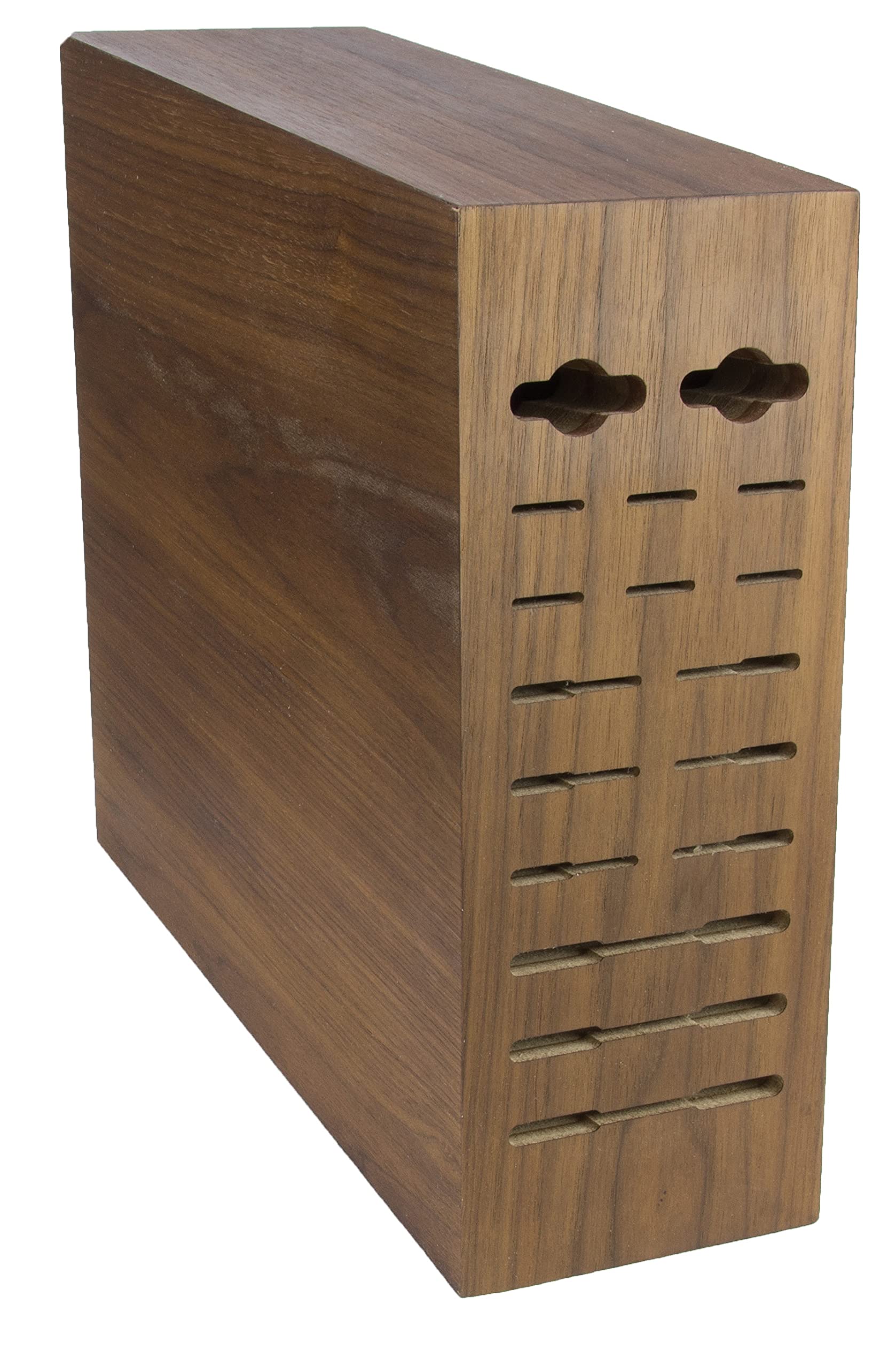 Bloque de cuchillos con 17 orificios, madera de nogal natural, vacío.
