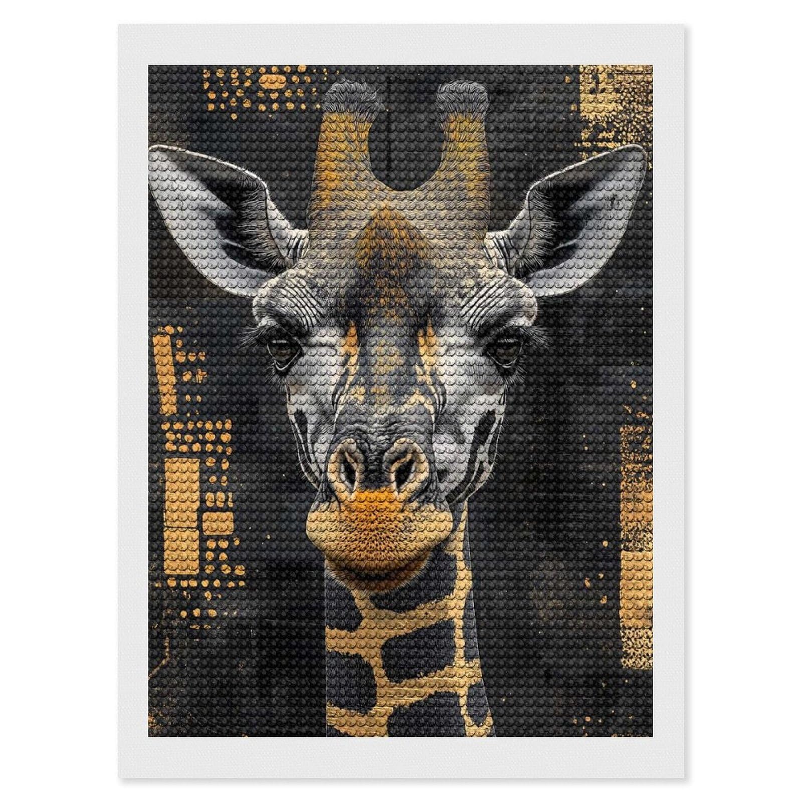 Junmoney Giraffe Portrait in Gold Animal Diamond Painting Canvas Set 12"x16", for Craft Lovers, Decorate Your Room, Festive Craft Gift, Vintage Style Decor