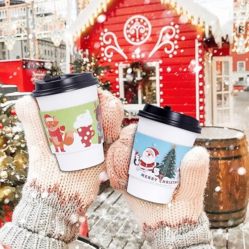 Miniatura 6 de Fundas navideñas para tazas de café, 60 unidades, chocolate caliente, cacao, fundas de papel para tazas de papel, doble capa protectora, bebidas