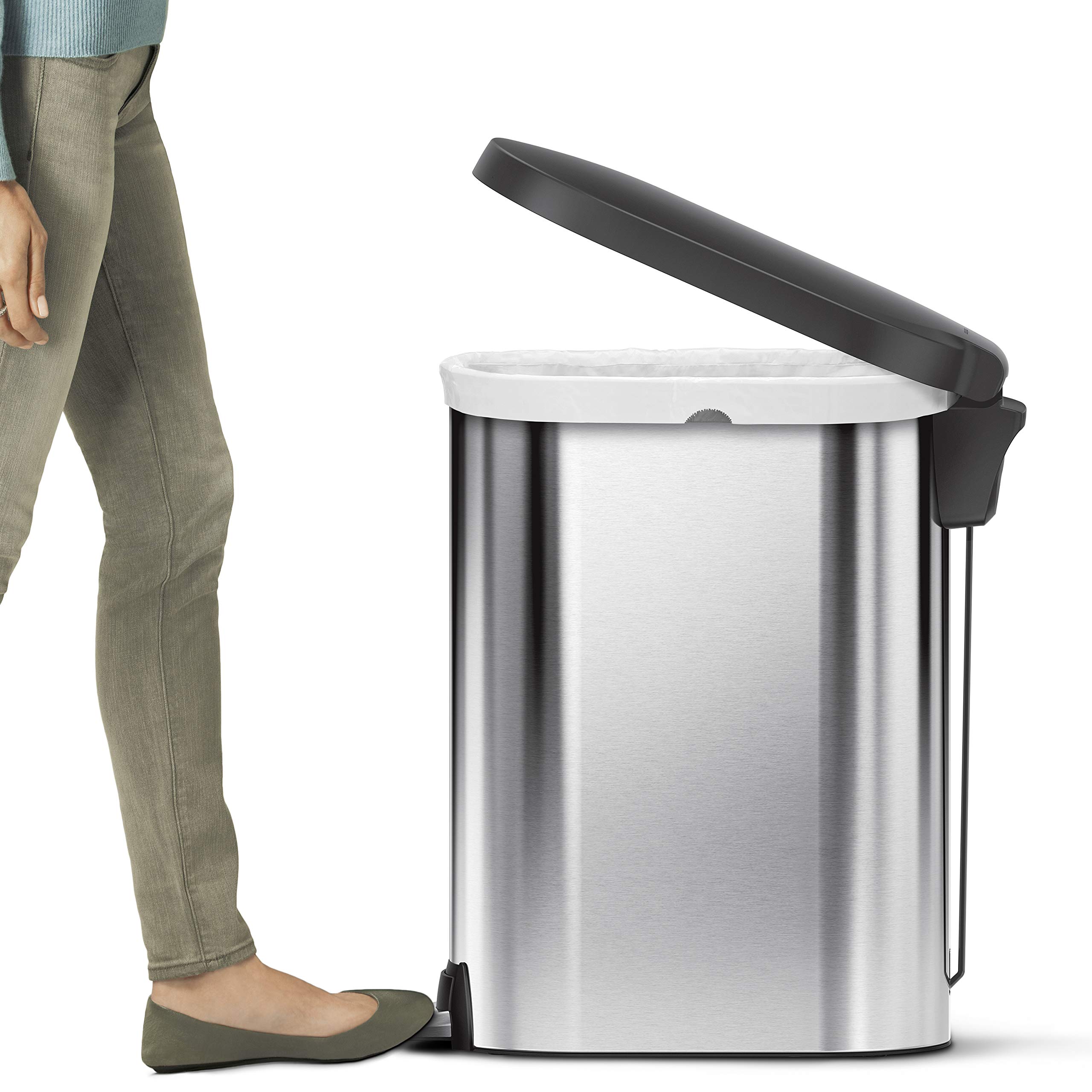 Amazon.com: simplehuman Slim Kitchen Step Trash Can, 45 Liter, Brushed Stainless  Steel with Plastic Lid : Home & Kitchen