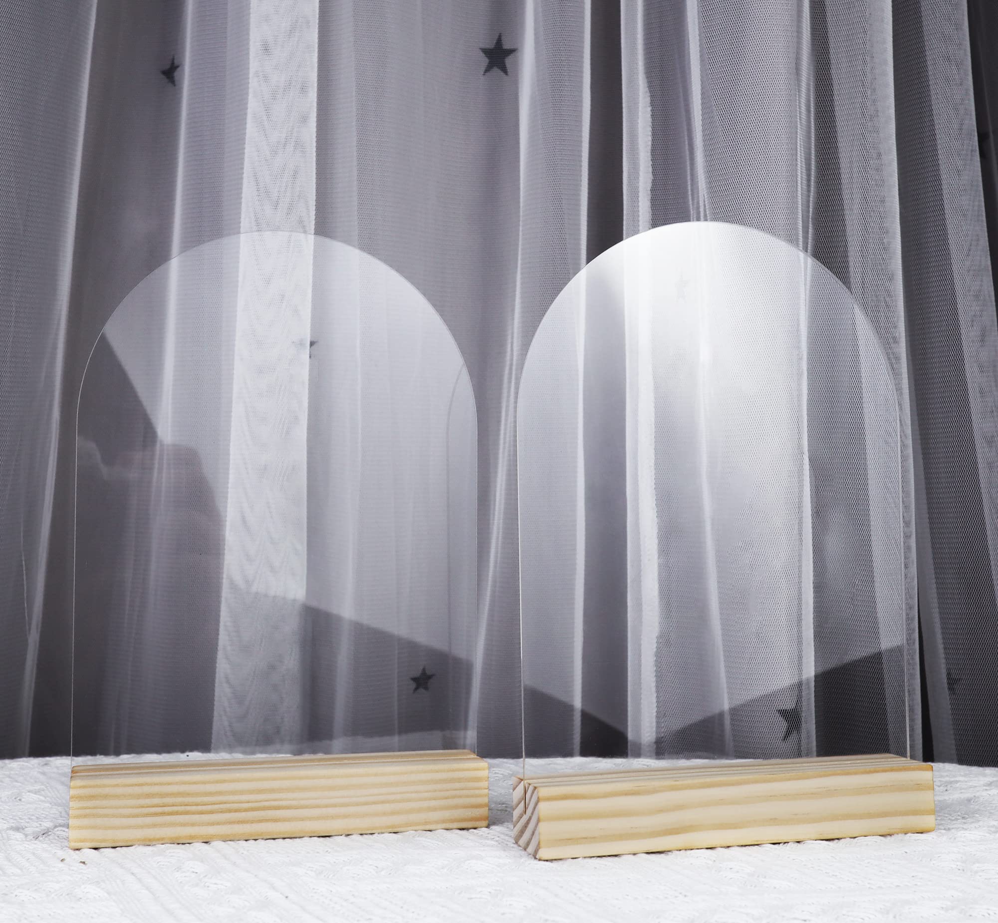 Letrero acrílico con números de mesa de soporte de madera, paquete de 10 hojas de acrílico transparente para bodas, letreros de arco acrílico de 5 x 7 pulgadas en blanco para restaurante, fiesta,