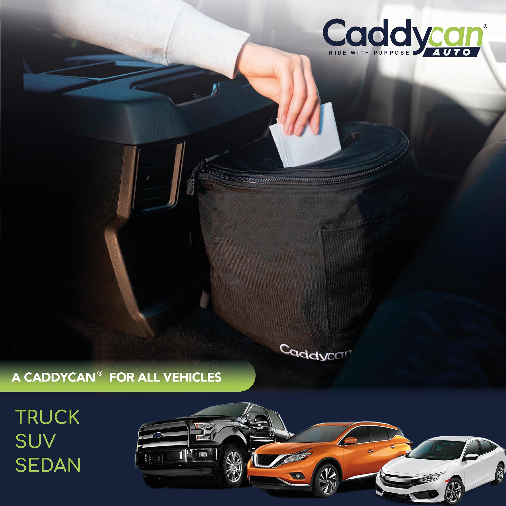 Auto - Cubo de basura para automóvil con tapa | Cubo de basura compacto y duradero multiusos y organizador para coche, viajes, aventuras | Bolsillos de utilidad y 100% a prueba de fugas |