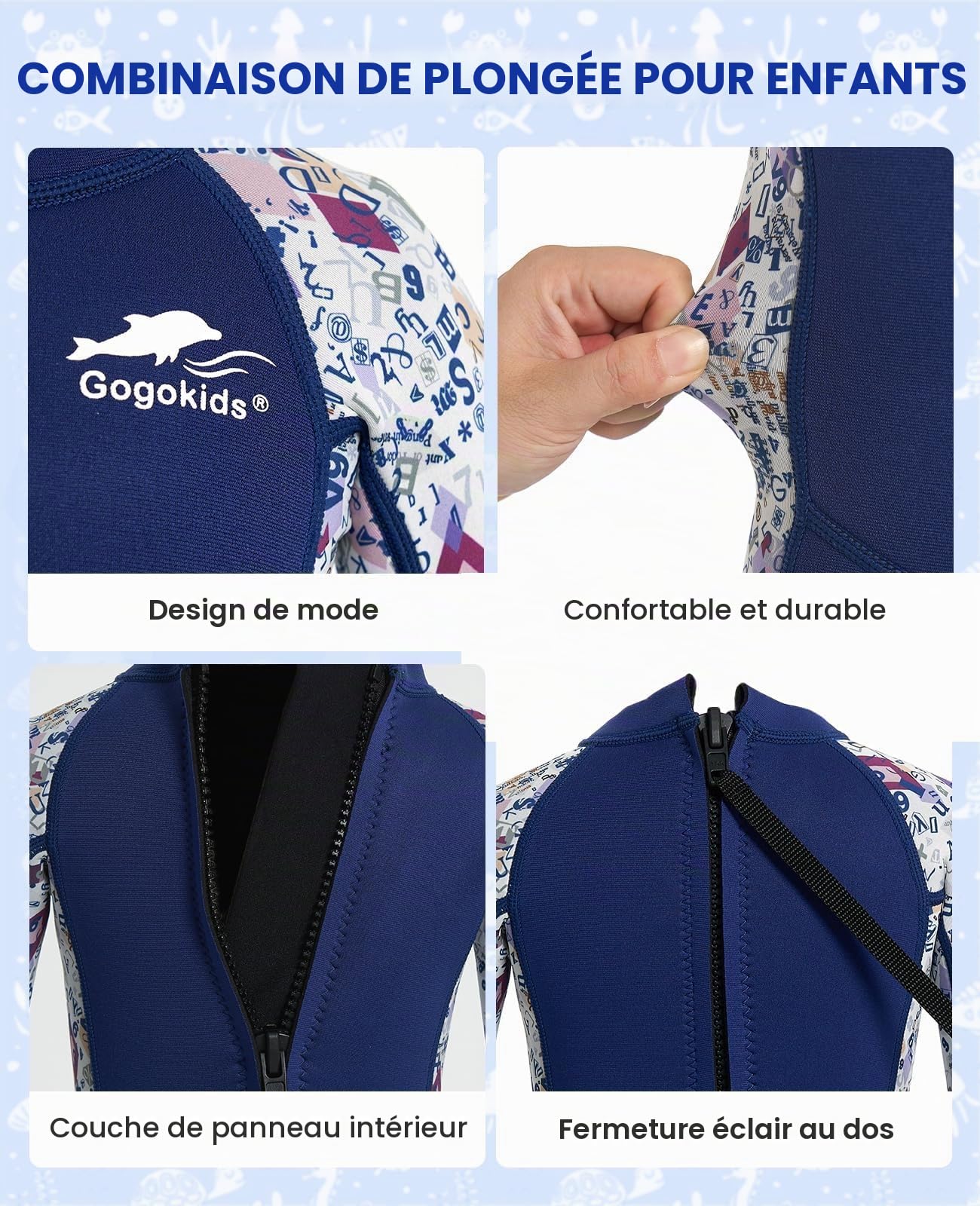 Gogokids Combinaison Neoprene Enfants Combinaison de Plongée Filles - 2.5mm Néoprène Maillot de Bain Manches Longues Une Pièce UPF 50+ pour Plongée Natation