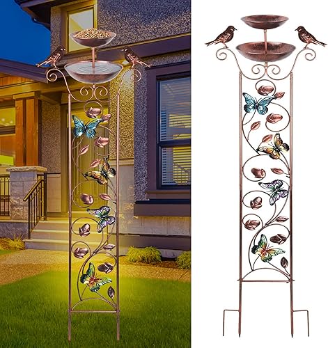 highydroLED Baño para pájaros con enrejado de jardín para plantas trepadoras al aire libre 3 en 1 para pájaros cuenco, comedero de pájaros para