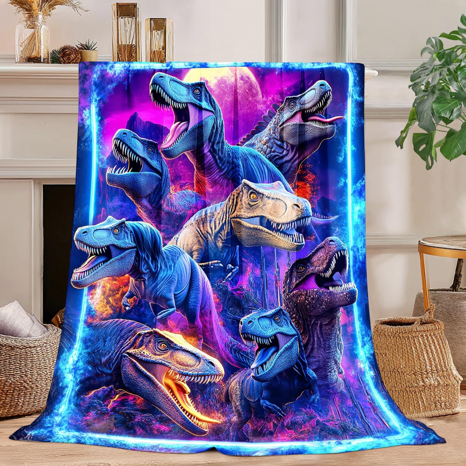 Cool Dinosaur Blanket Dinosaur Decor Cozy Animal Throw Super Soft Plush Flannel Fleece Blanket Gift for Kids Adults Men Women Ultra Warm & Lightweight Flannel, 50"X40"