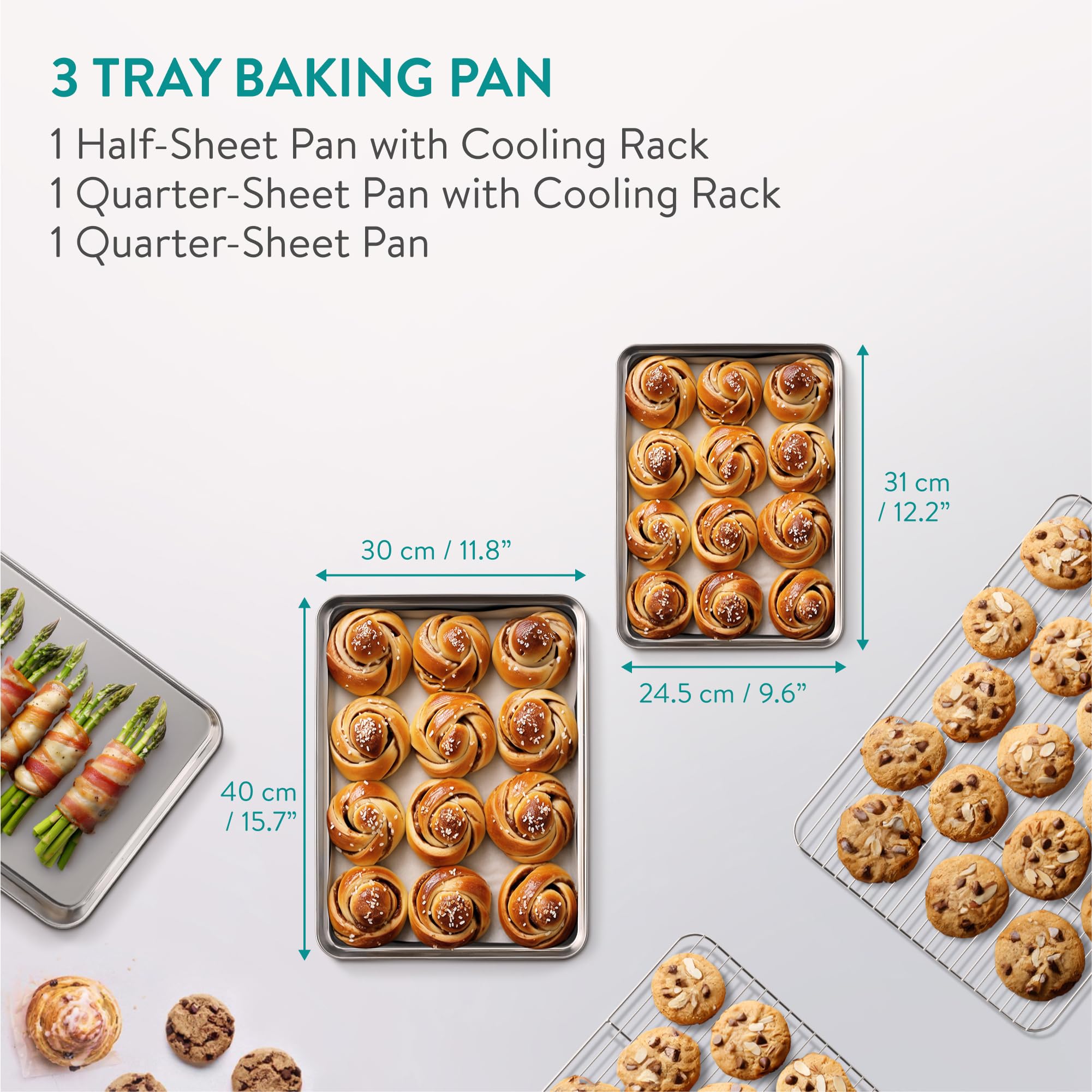 Navaris Baking Trays Set - 2 Quarter Sheet Pans And Rack 12.2\" X 9.6\" X...