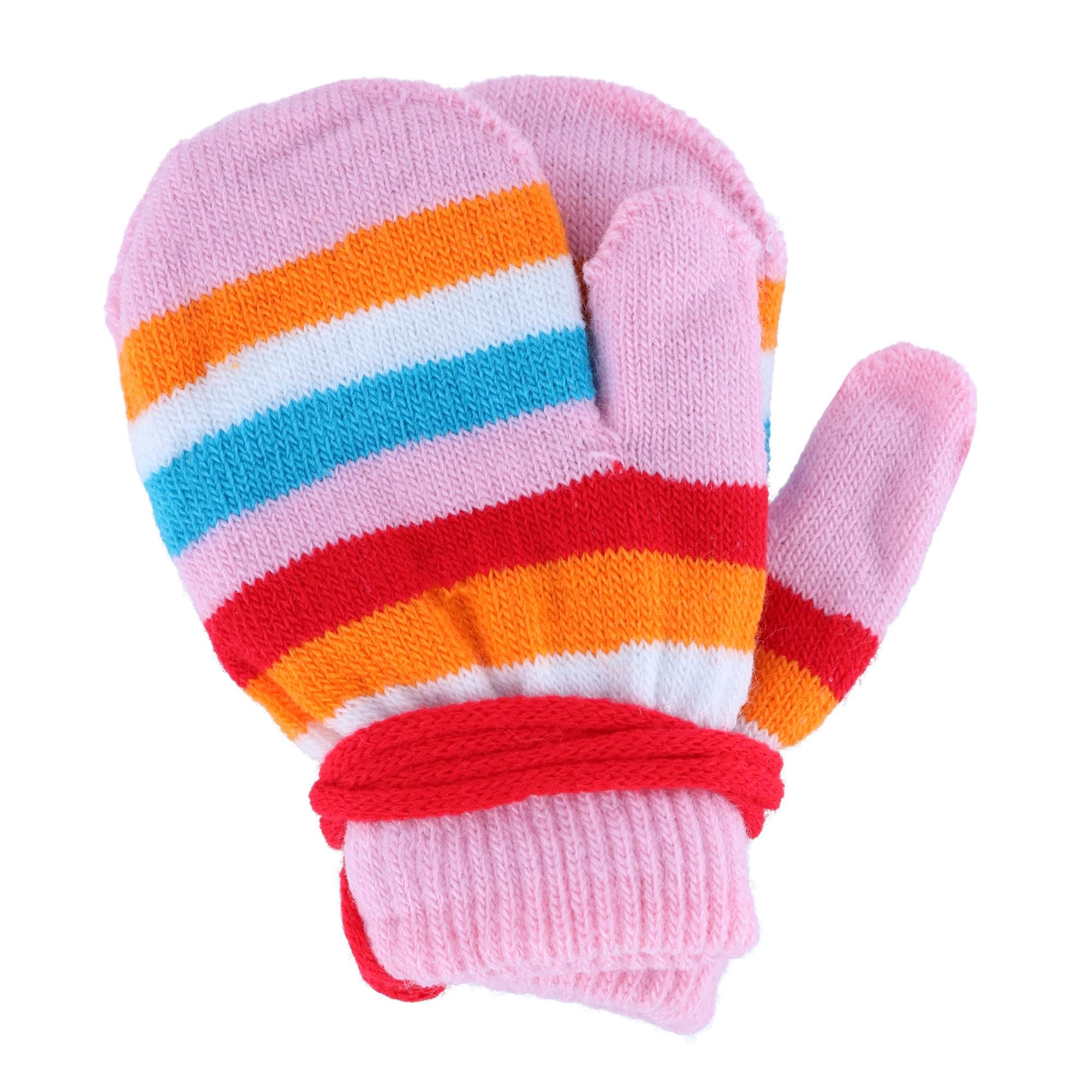 ANGELA & WILLIAM Kids' Knit Striped Mitten with Keeper String