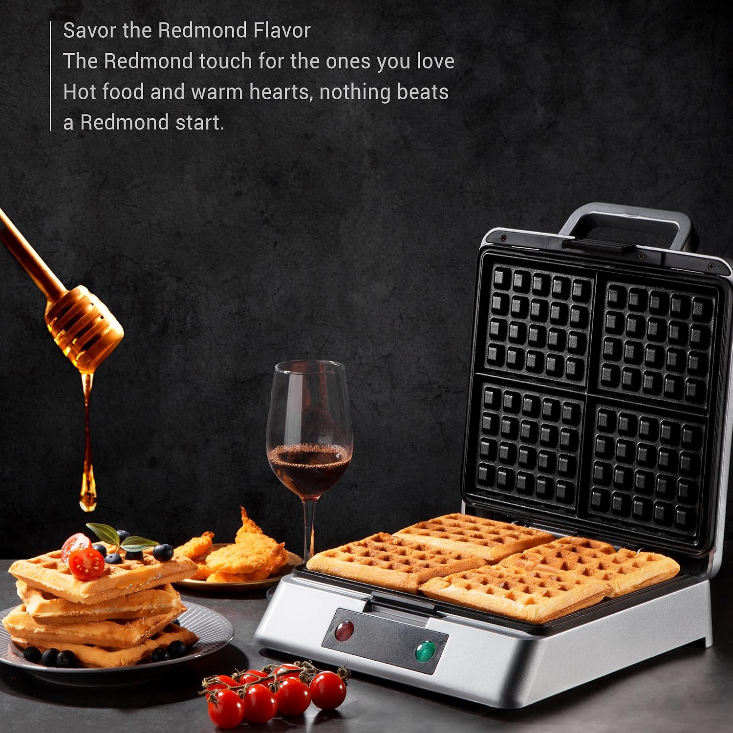 Waffle Maker with Removable Plates, REDMOND 3-in-1 Non-Stick Sandwich Maker Waffle Iron Panini Press Grill for Breakfast 800W Silver