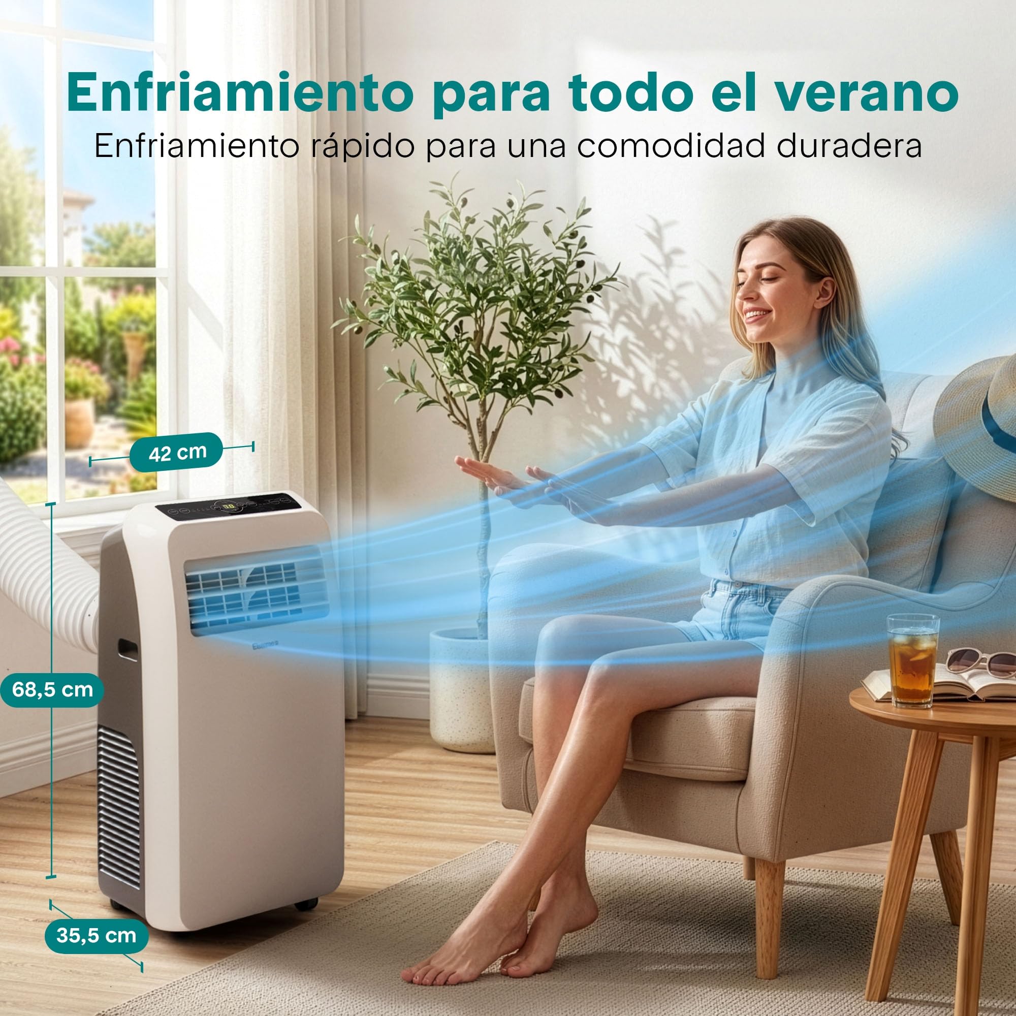 SereneLife Aire Acondicionado Portátil, 12.000 BTU, Móvil, Silencioso, Deshumidificador, Ventilador, Kit Escape Ventana, Mando a Distancia, Ideal para Casa y Oficina