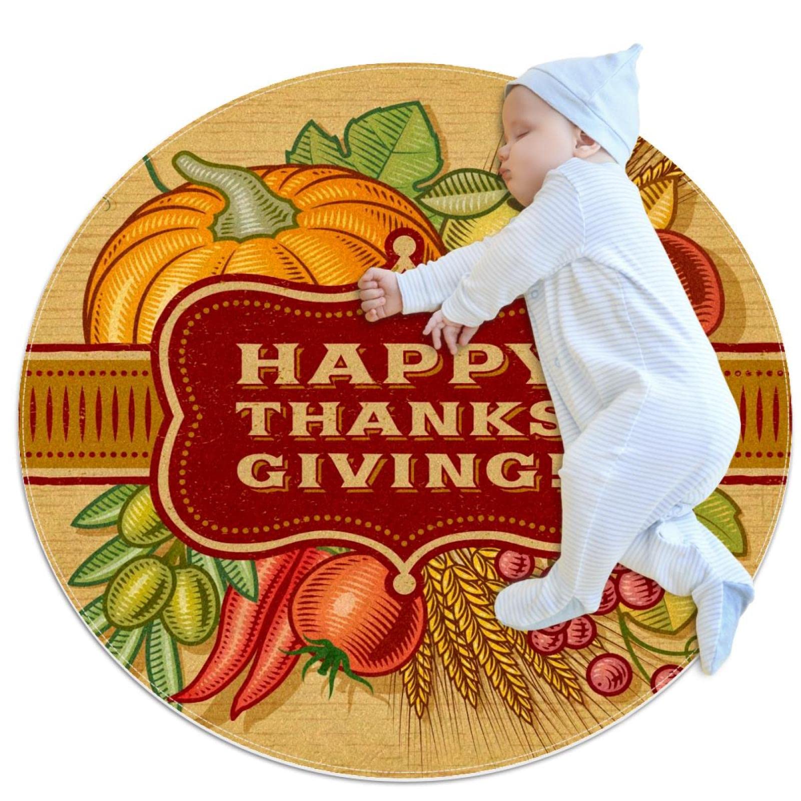 Tapis rond Thanksgiving salon chambre tapis doux antidérapant 100cm