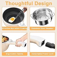 Vista 9 de Dezin Olla Caliente Eléctrica con Vaporizador Mejorado, Sartén Antiadherente para Saltear, Olla Eléctrica de Fideos Rápidos, Mini Olla de 1.5L
