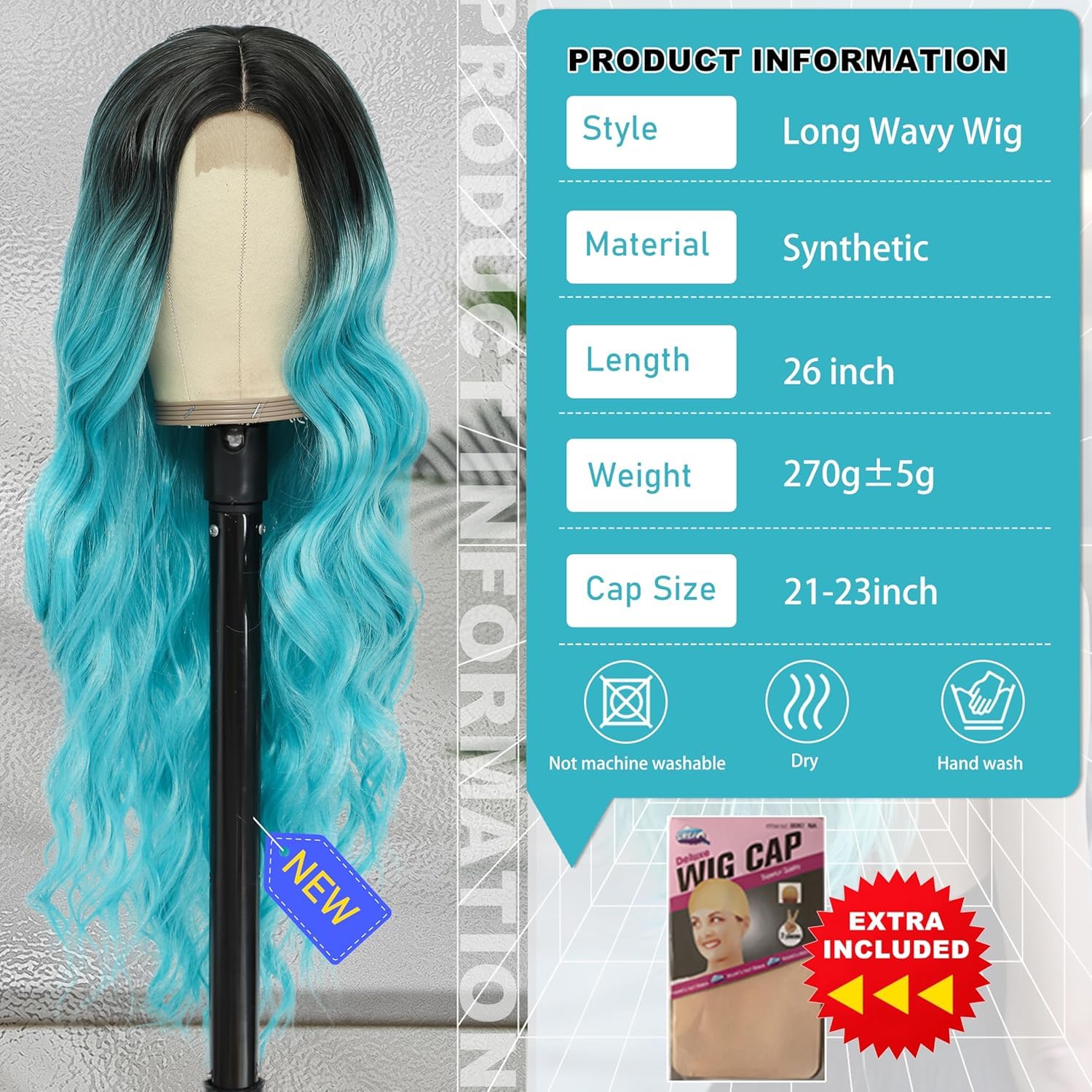 BUPPLER Cosplay Long Ombre Teal Wig 26 Inch Middle Part Synthetic Wig Realistic Gifts Party Wigs for Women Daily Use Colorful Wigs (Ombre Teal) - Image 2