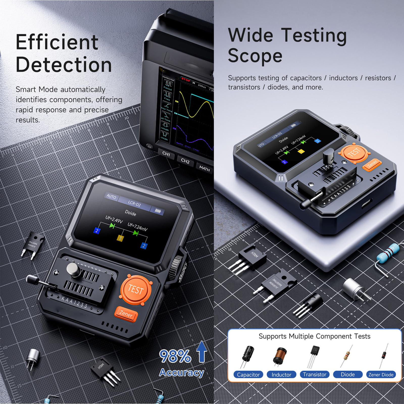 Tester del transistor di Digital di precisione con la batteria ricaricabile per il semiconduttore del tester di elettronica degli ingegneri