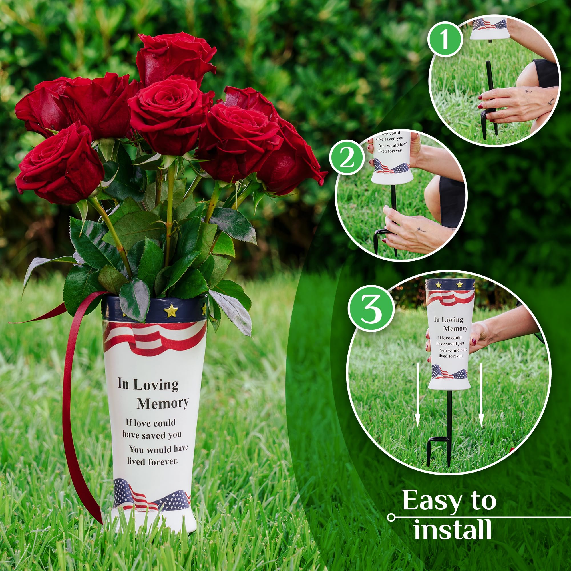 Paquete De 8 Jarrones De Cementerio Para Tumba, 2 Tamaños De Jarrón De Cono De Plástico Con Soportes De Espuma Para Flores, Decoraciones De Cementerio Para Accesorios Patrióticos De Tumbas