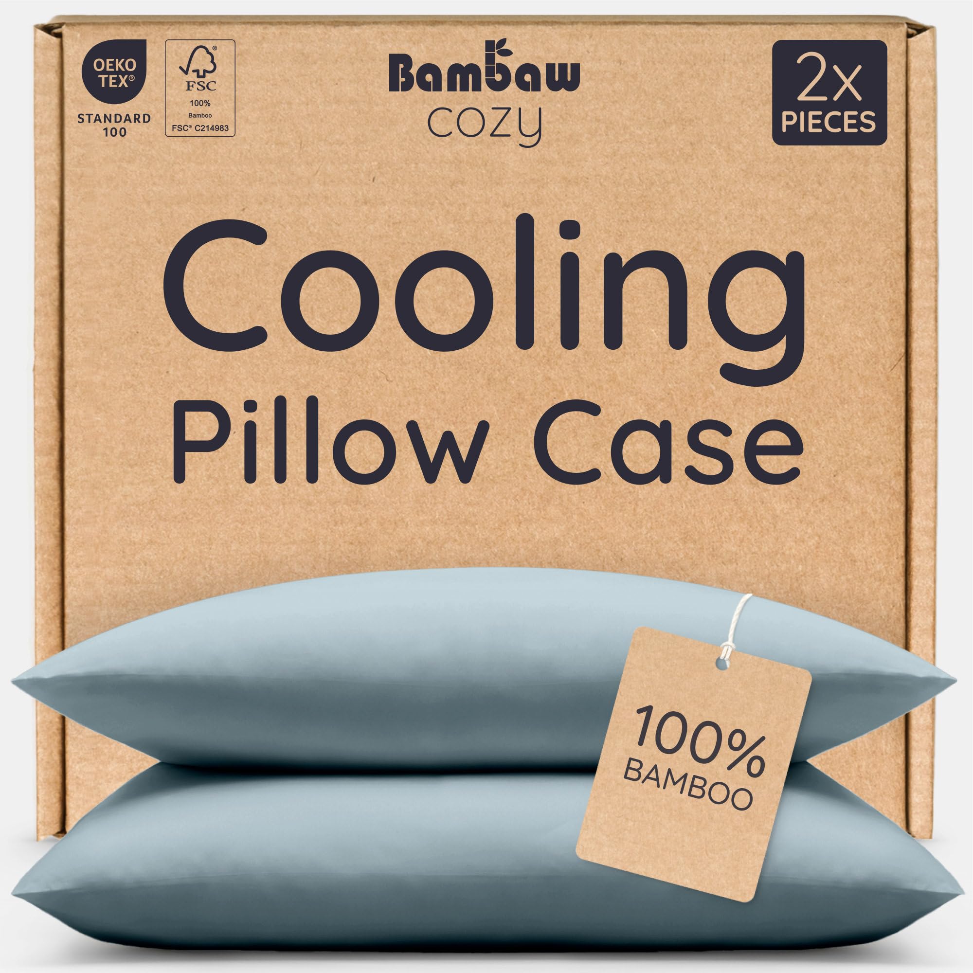 Bambaw Bamboo Pillowcase 50x75 cm, 2 Pack, Anti Acne Pillowcase, 100% Bamboo Pillowcases Pack of 2, Cooling Pillow Cases for Night Sweats, Allergy Friendly Pillow Case, Envelope Closure (Dusty Blue)