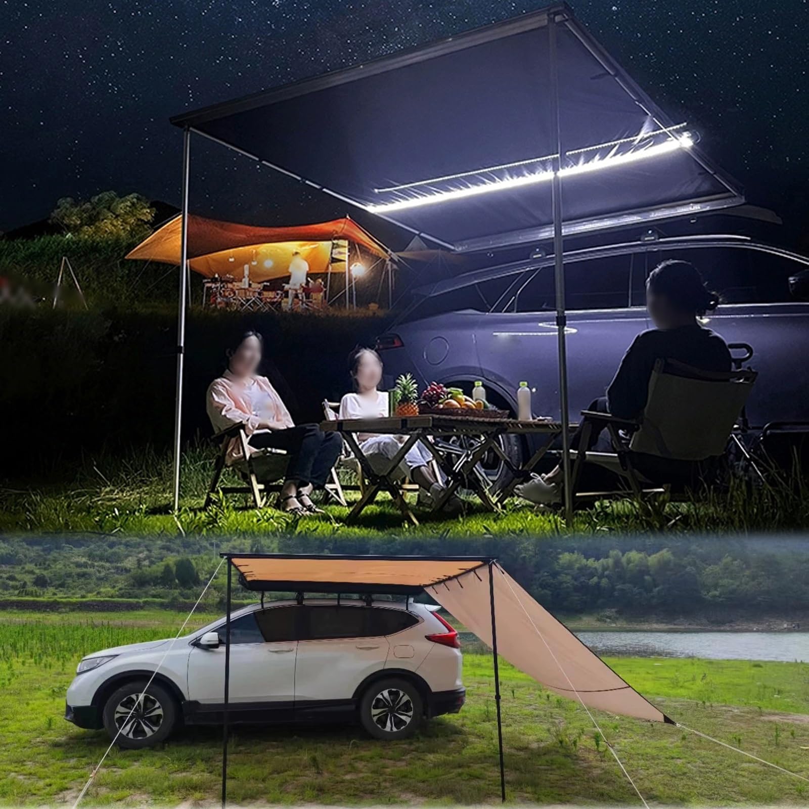 Tendalino Auto Estraibile, Tenda da Tetto Auto per SUV, PU 3000MM UV30+ Tendalino Camper, Tenda Tetto Auto Esterni
