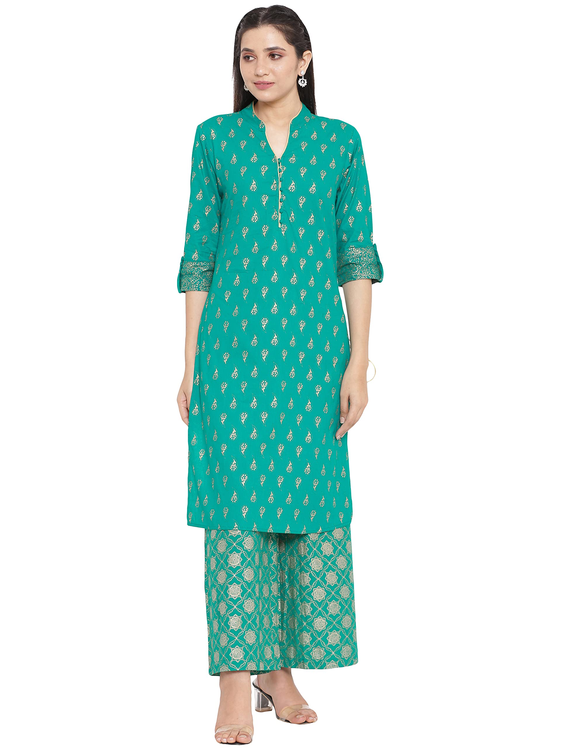 IRIDAA JAIPUR Womens Cotton Paisley Printed Straight Kurta