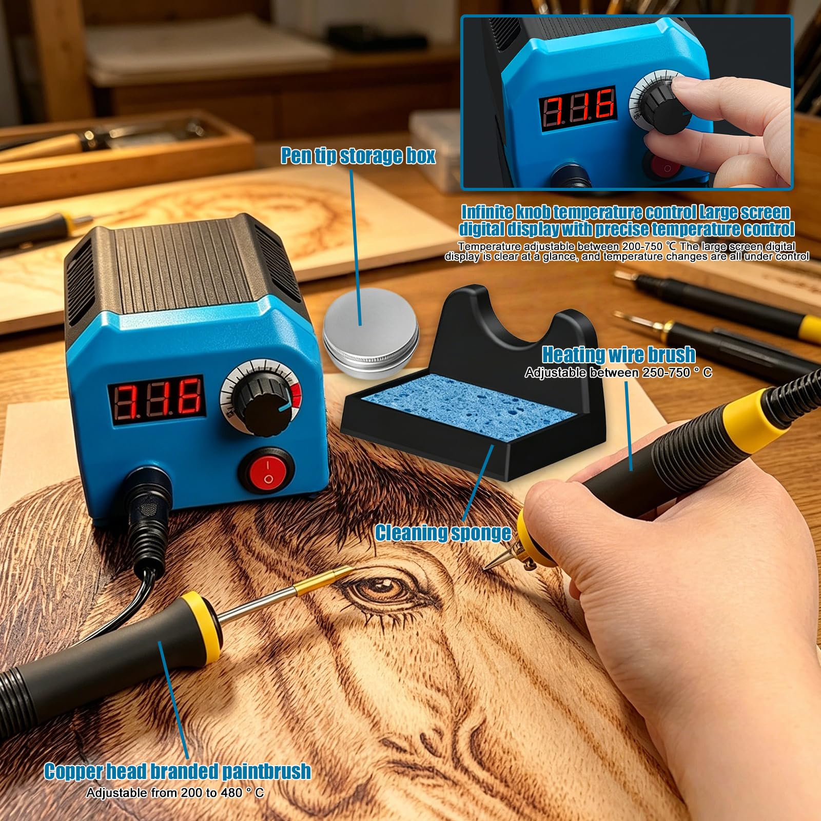 Juego de pirograbado, juego de quemadores de madera, temperatura mejorada, máquina de combustión de madera, 30 puntas de alambre, juego de quemadores de madera mejorado, estación para manualidades y