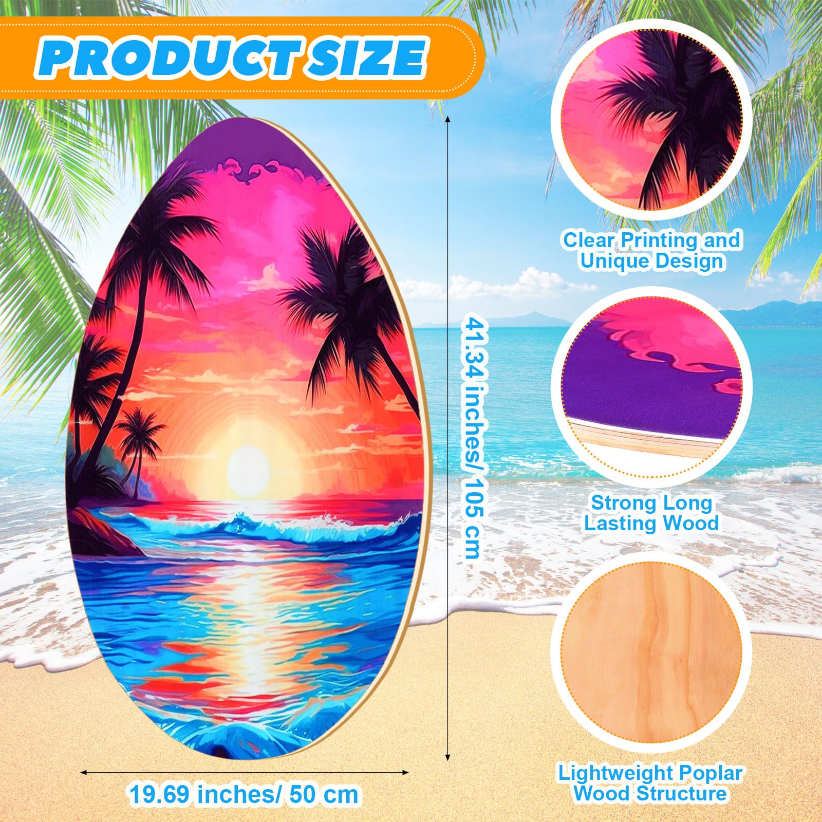 Soulchen 41 Inch Skimboard with High Gloss Clear Coat Wooden Skim Boards Beach Skimboards for Beginners, Kids, Teenagers, Adults and All Skimming
