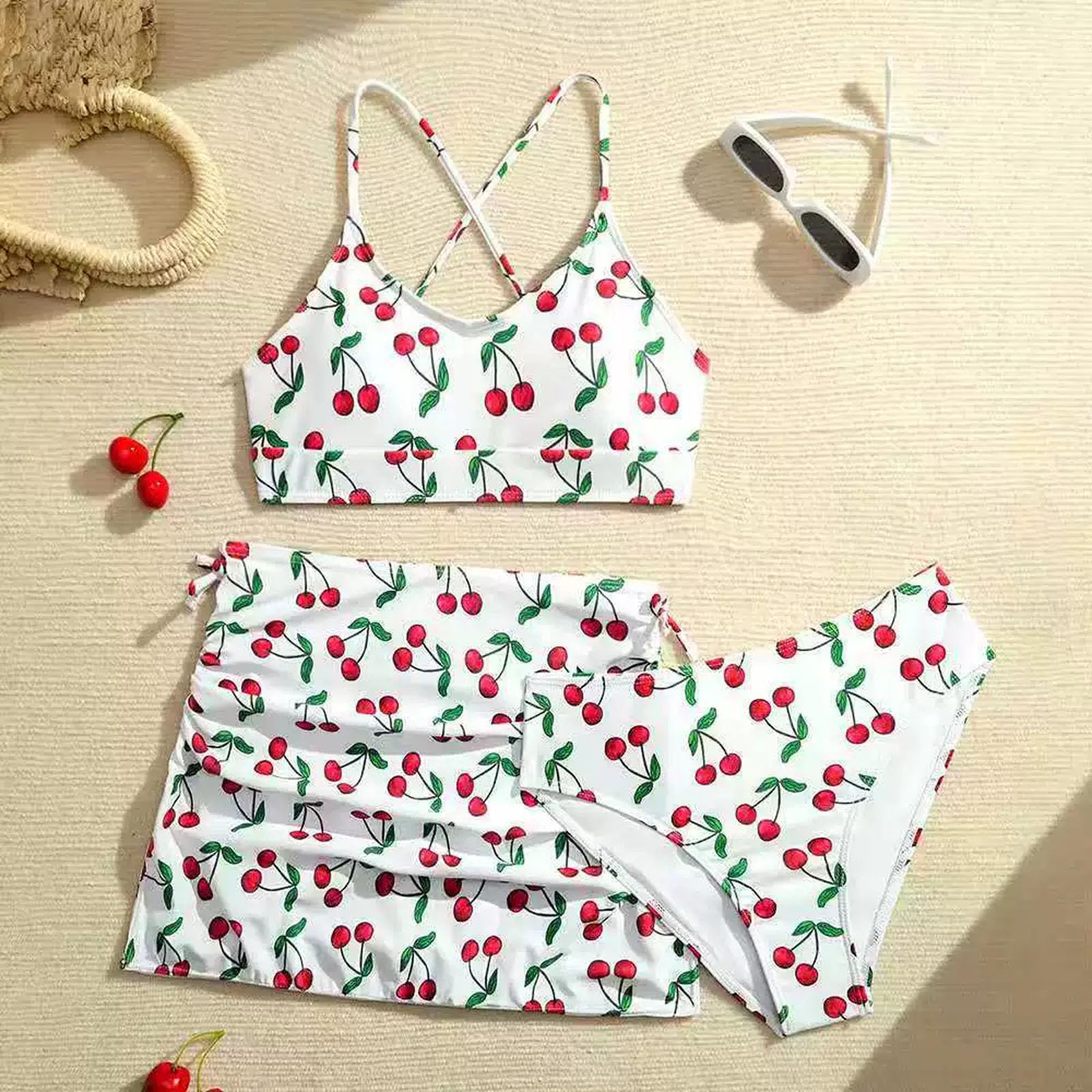 Traje de baño de dos piezas con estampado floral para niñas, adecuado para niños mayores y adolescentes, ideal para verano, playa y fiestas en la piscina