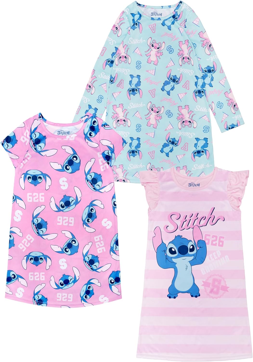 Disney Girls' 3-pack Nightgowns, Soft & Cute Pajamas for Kids