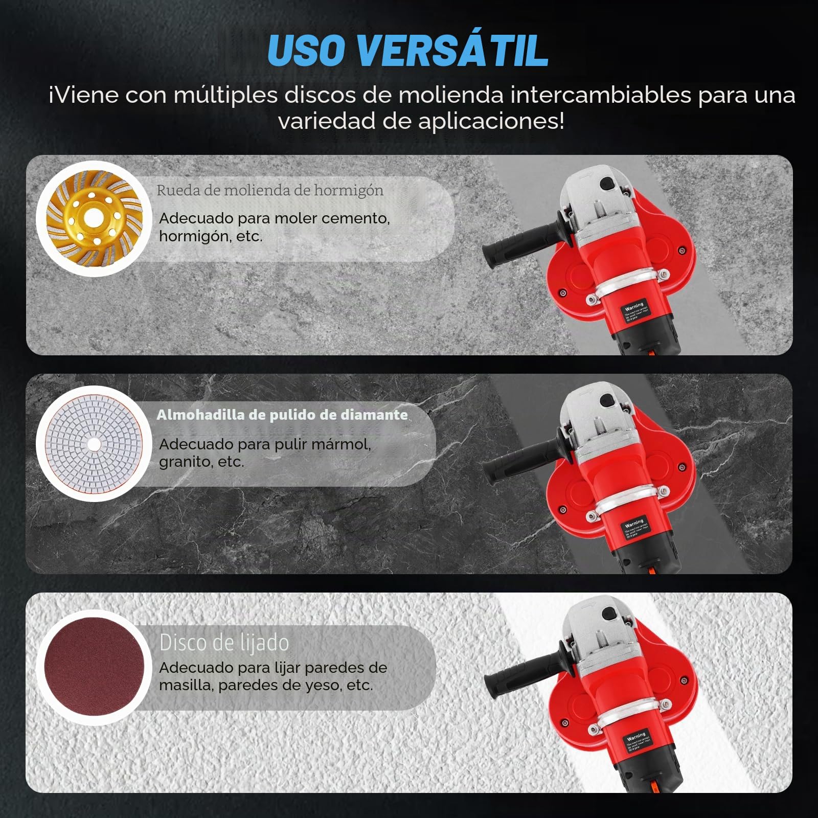 YUCHENGTECH Pulidora de Hormigon 2800W Tres Cabezas Lijadora de Pared con Ajuste de 6 Velocidades Lijadora de Hormigón para Amolar Hormigón Cemento Mármol y Granito