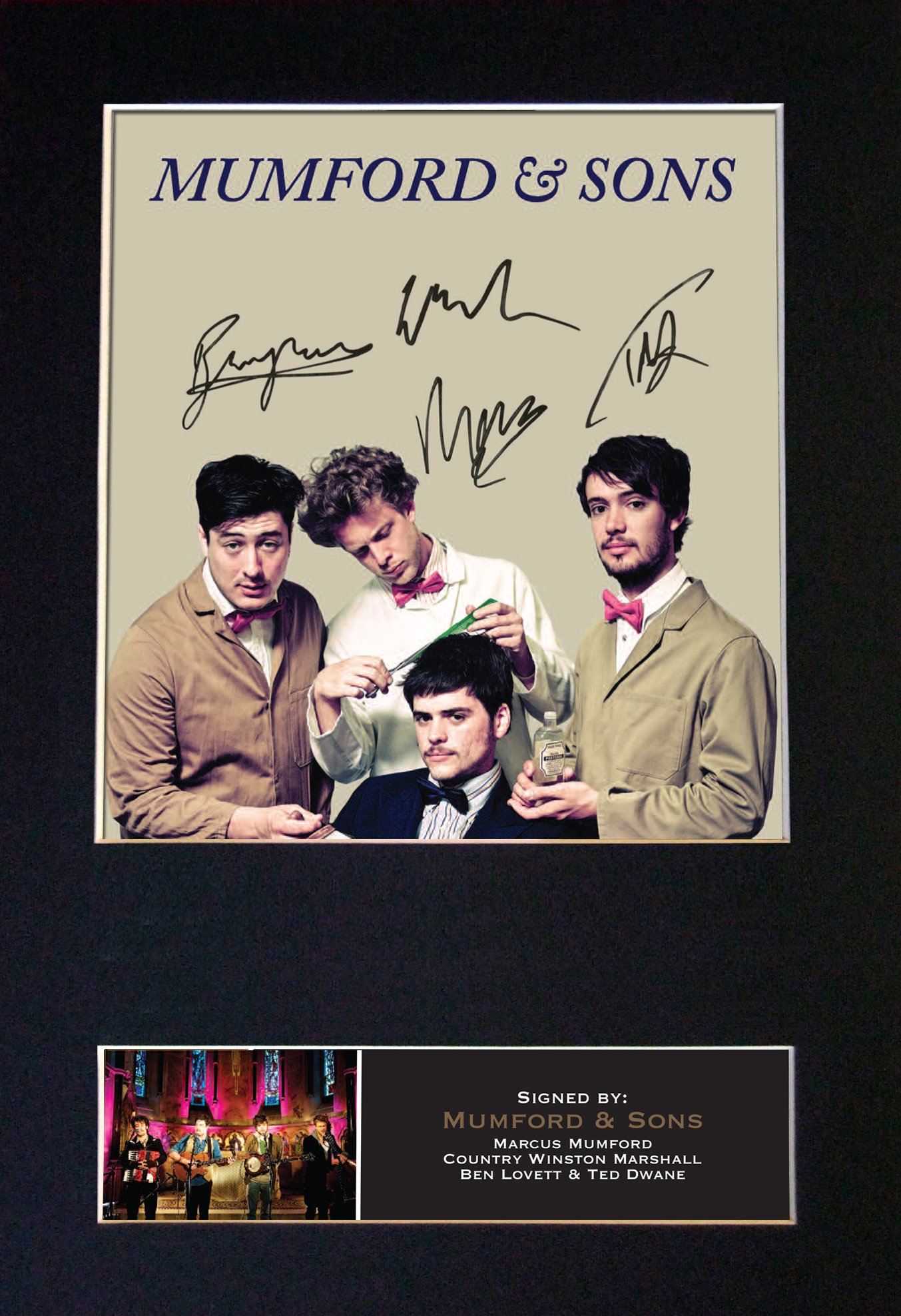 The Autograph Collector Black,Gold Mumford And Sons Signed Autograph Mounted Photo Reproduction Print A4 Rare (297 X 210Mm) #357 (Mount & Print (Not Framed))