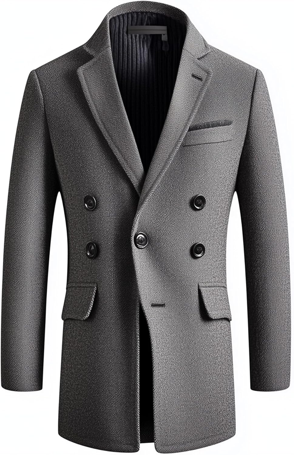 Mens Classic Grey Wormth Breathable Overcoat Thigh-length Warm Jacket Versatile Modern Winter Wool Coat