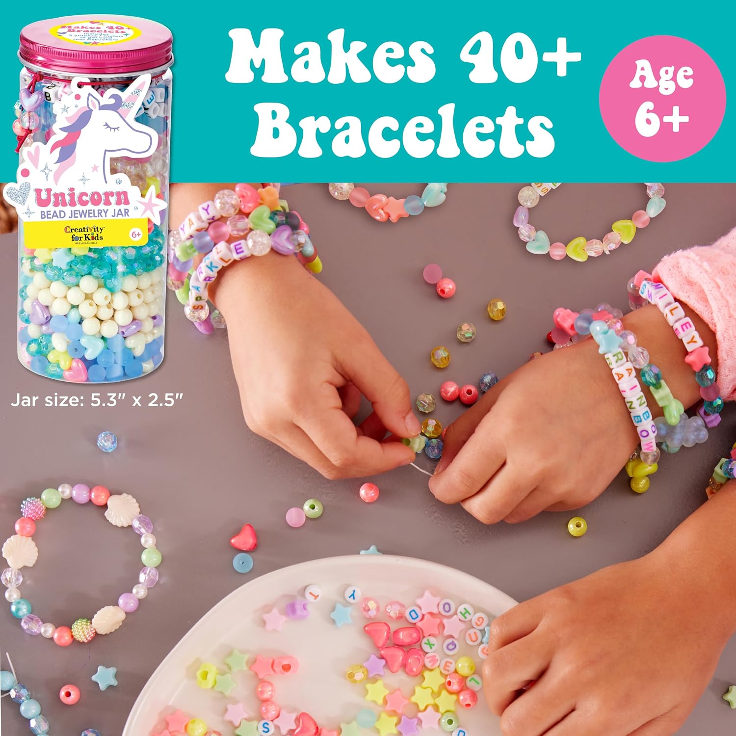 Creativity for Kids Unicorn Bead Jewelry Jar - Create 40+ DIY Friendship and Unicorn Bracelets for Girls | Gifts for Mom | Spring Crafts | Arts and Crafts for Kids | Unicorn Gifts for Girls (Ages 6+)