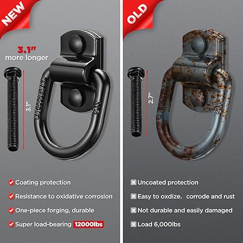 Miniatura 5 de SPEEDWOW Paquete de 4 anillos en D de acero resistente con tornillos, anillo en D forjado atornillado de 12 pulgada para remolques universales,