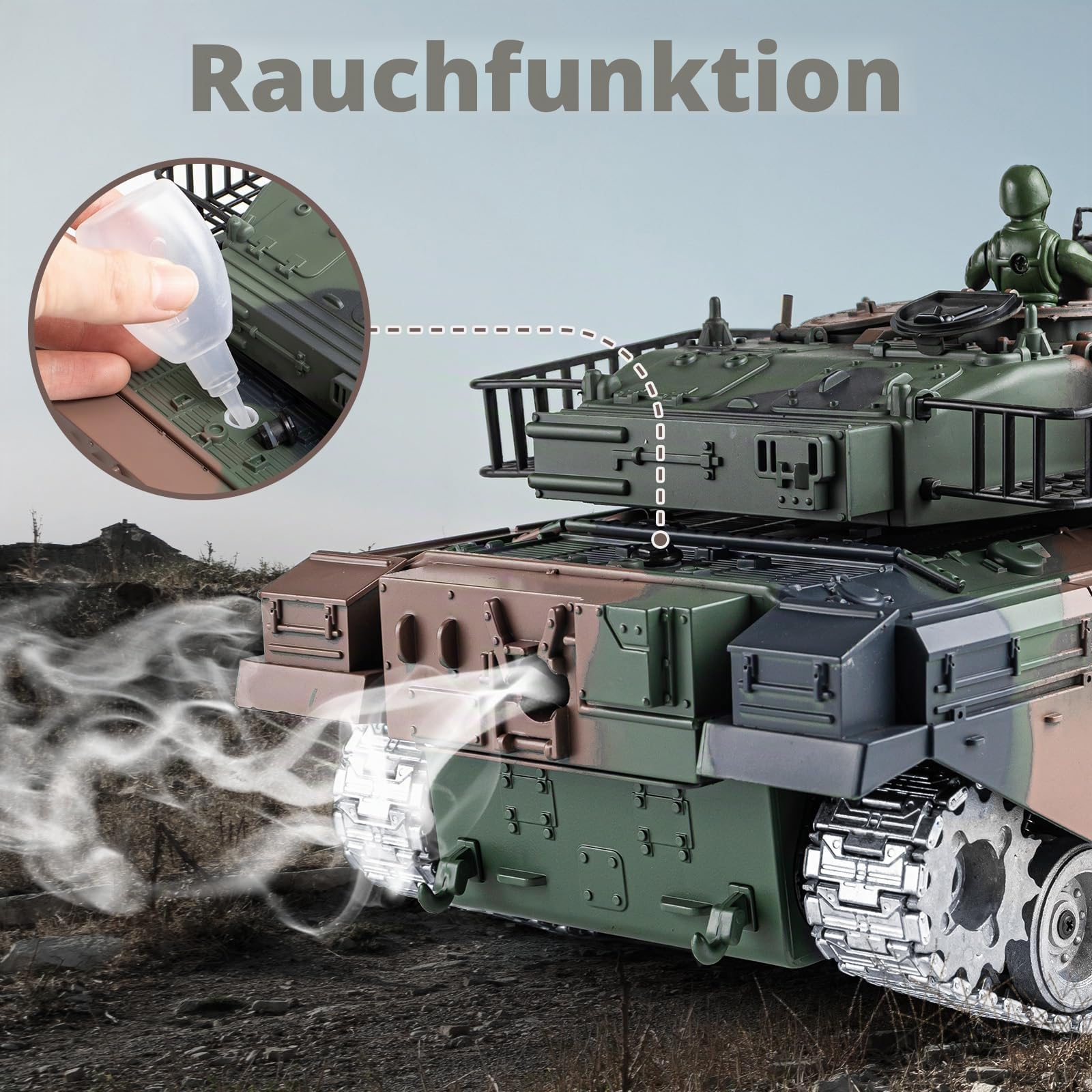 1:18 RC Panzer US M60, 2,4 GHz Ferngesteuert Panzer, Militär Modell mit BB Schussfunktion, RC Armee Spielzeug, Modellpanzer für Kinder ab 6 Jahren und Erwachsene mit realistischer Rückstoßfunktion