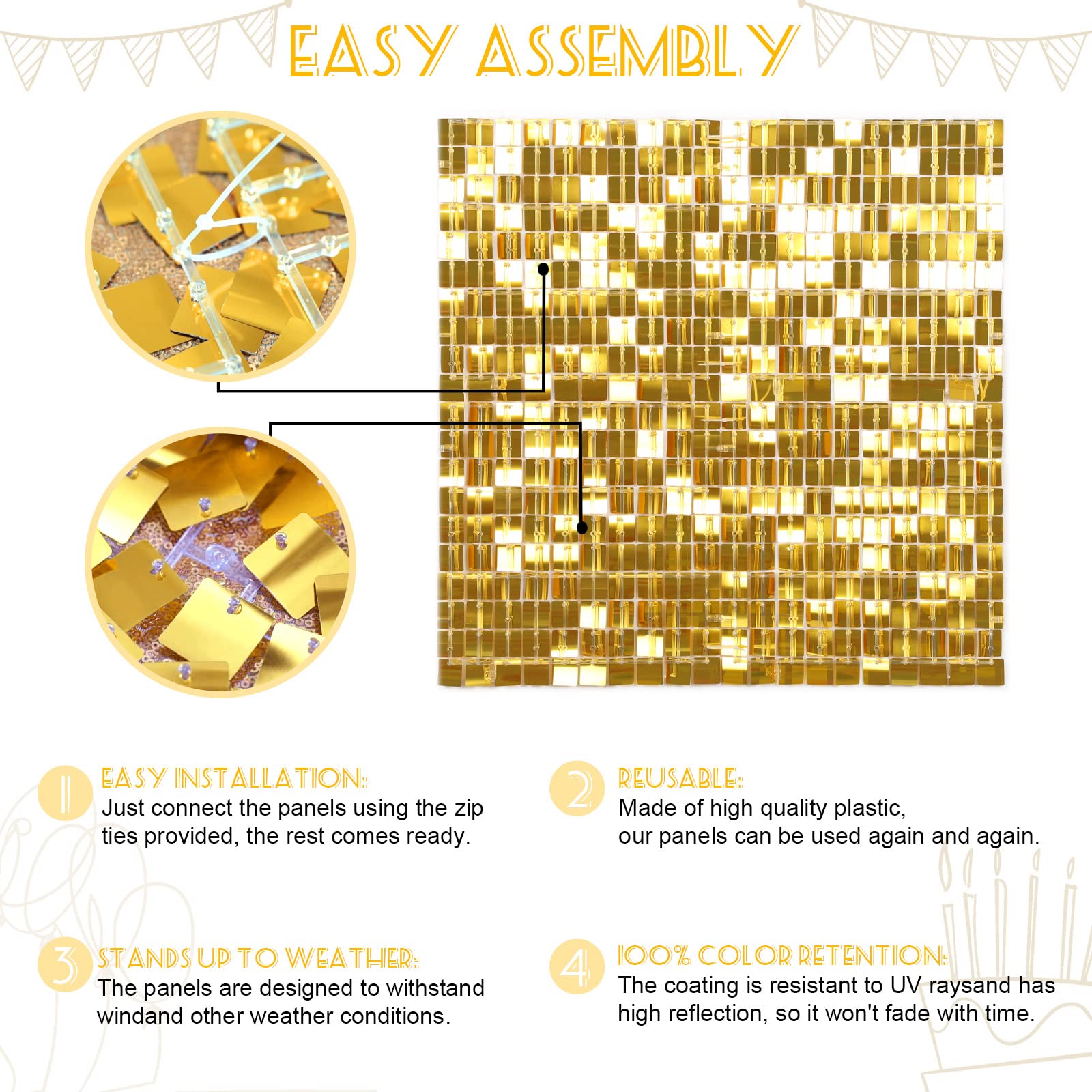 Telón de Fondo Dorado Brillante de 3 x 4 Pies - Lentejuelas para Pared, Decoración de Fiesta, Despedida de Soltera y Cumpleaños