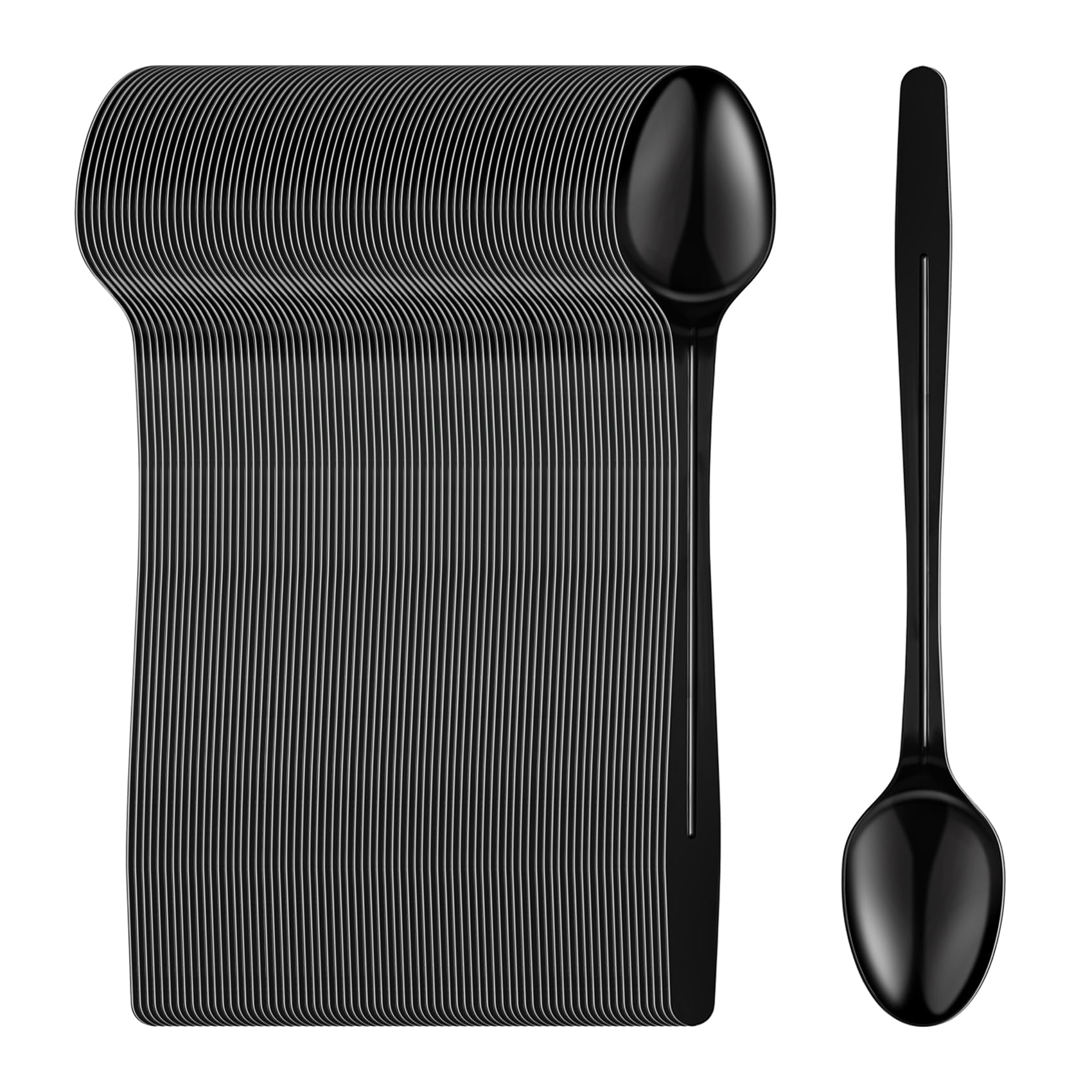 Plastic Spoons, 9" Long Handle Spoon, Black Sturdy Ice Cream Spoons, Disposable Spoons for Cocktail Stirring Dessert Milkshakes Ice Cream (48 Pack)