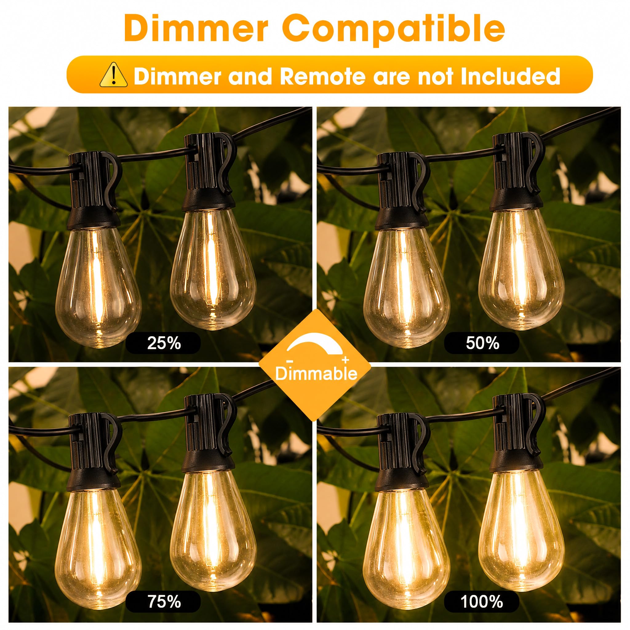 GvvooHome Cadena de luces LED para exteriores de 50 pies con 17 bombillas reemplazables S14 impermeables inastillables (2 de repuesto), luces de patio de grado comercial de 2700 K, luz colgante