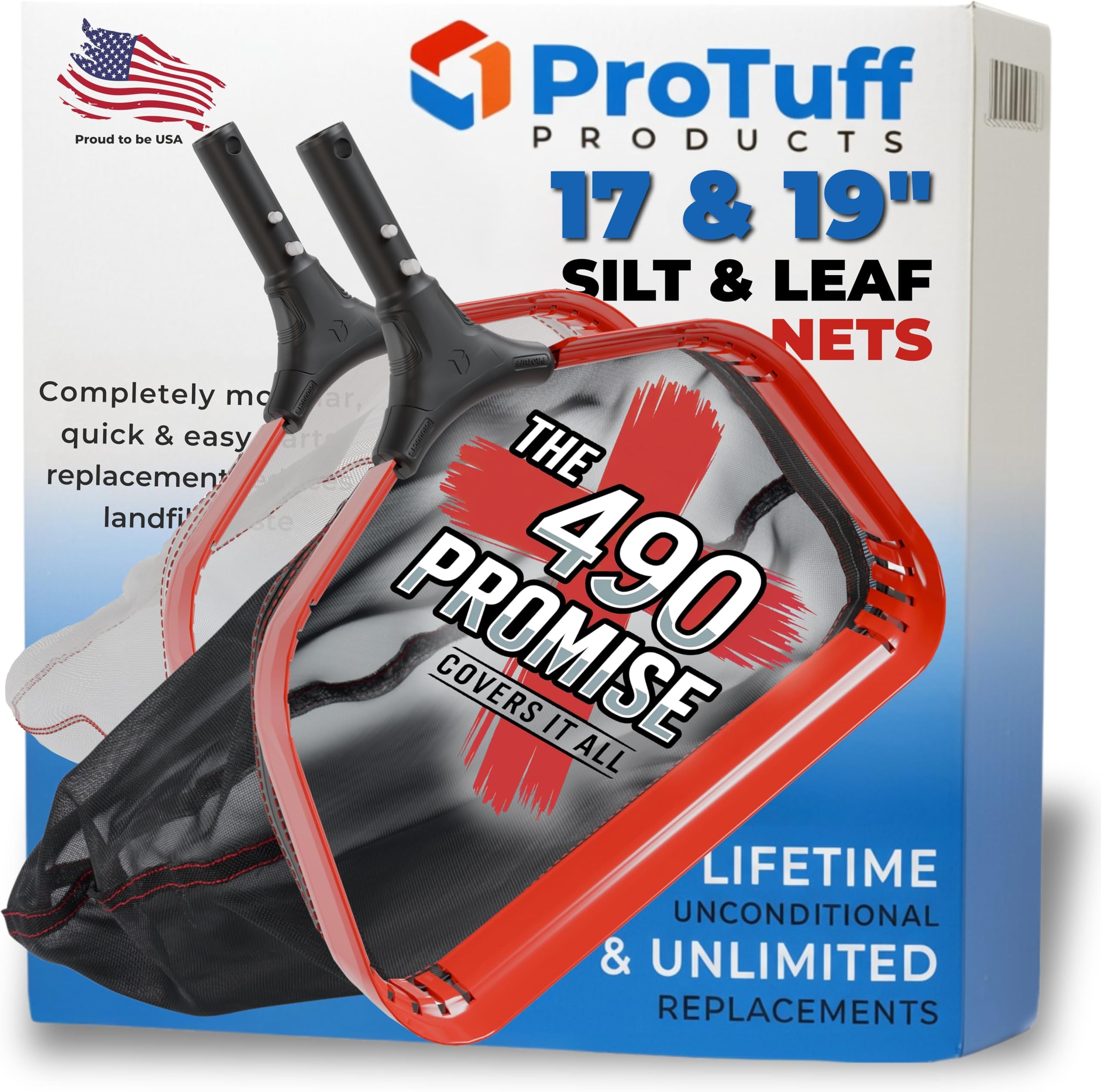 ProTuff Products Silt & Leaf Rake Bundle 2 Items 19 Inch Medium & 17 Inch Fine Mesh Pool Cleaner For Sand Silt Pollen Leaves & Twigs Nearly 20 & 18 Inch 19 Inch Leaf Rake + 17 Inch Silt Rake Red