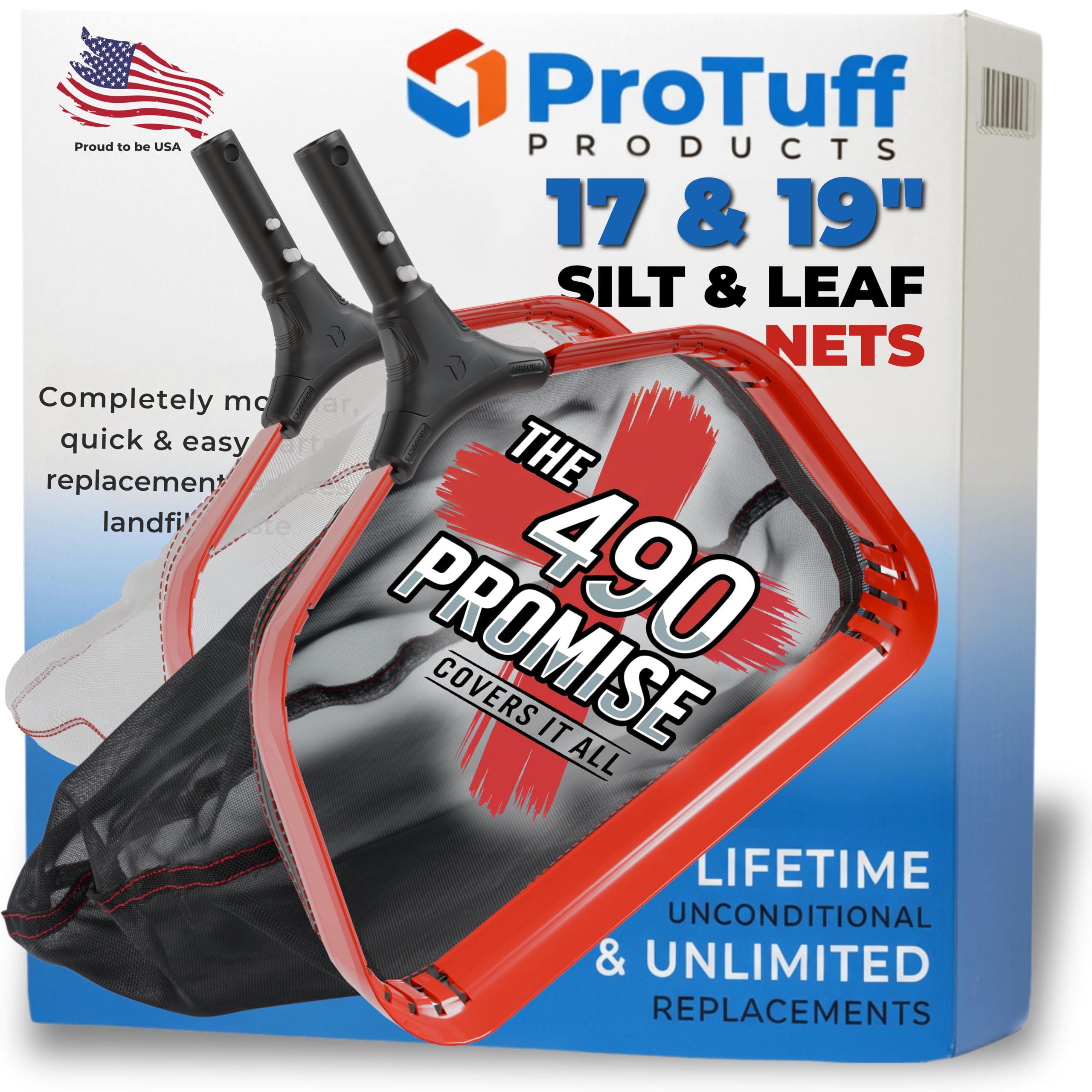 ProTuff Products Silt & Leaf Rake Bundle 2 Items 19 Inch Medium & 17 Inch Fine Mesh Pool Cleaner For Sand Silt Pollen Leaves & Twigs Nearly 20 & 18 Inch 19 Inch Leaf Rake + 17 Inch Silt Rake Red