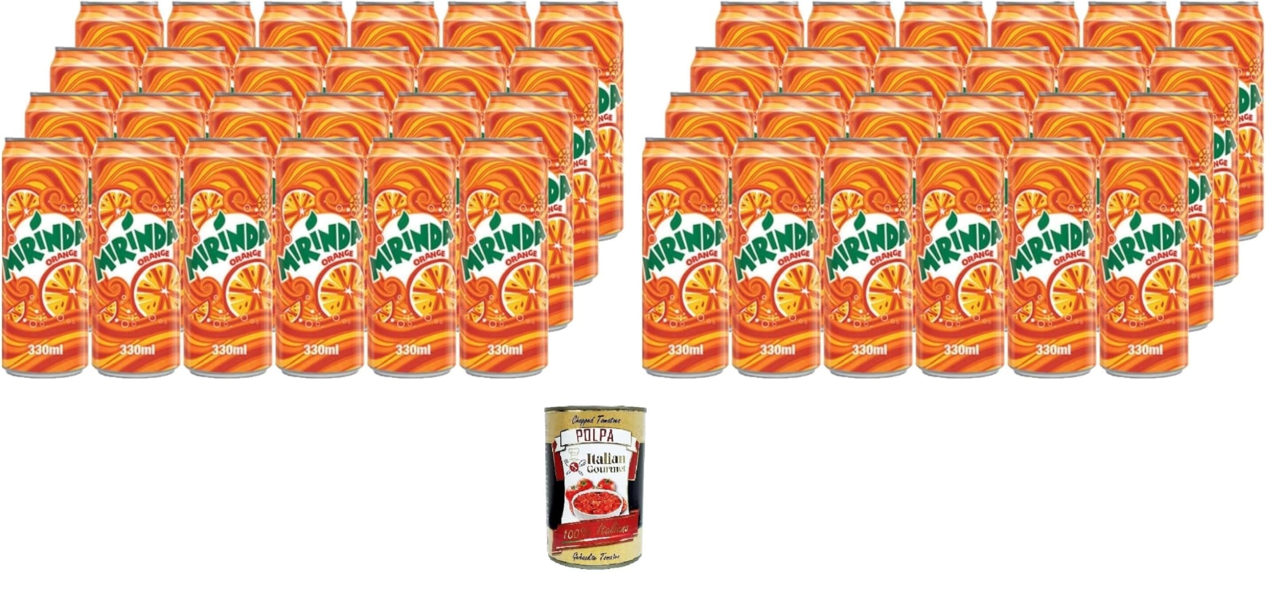 Mirinda Orange, bevanda all'arancia Bebida de naranja Naranja, 48x330ml+ Italian Gourmet polpa 400g