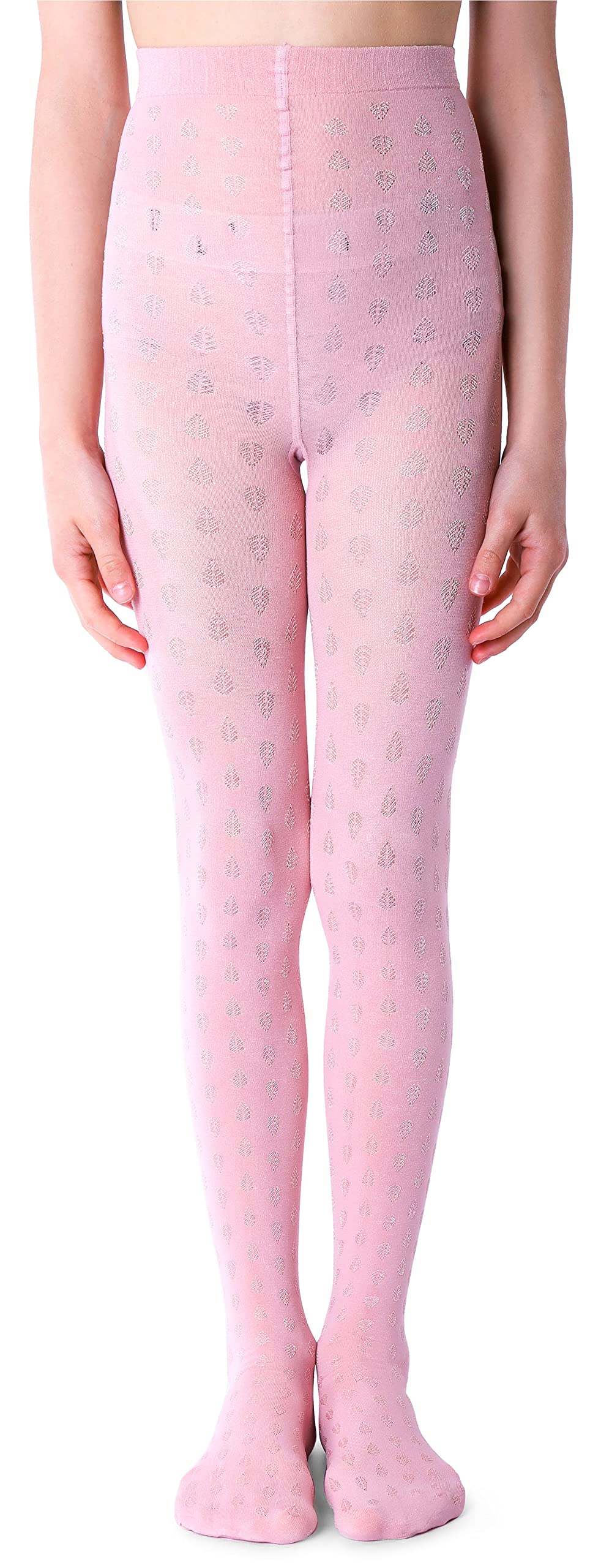 NOQ Girls Tights with 3D Effect Pattern Plain Dance Gymnastic School Pantyhose Fancy Outfit Little Princess, Berenika Cotton Candy 7-8 years (122-128 cm)