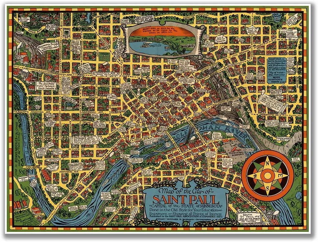 Antiguos Maps - Minnesota Saint Paul City Map by Richard Burbank Circa 1931 - Measures 24 in x 32 in (610 mm x 813 mm) Kitchen