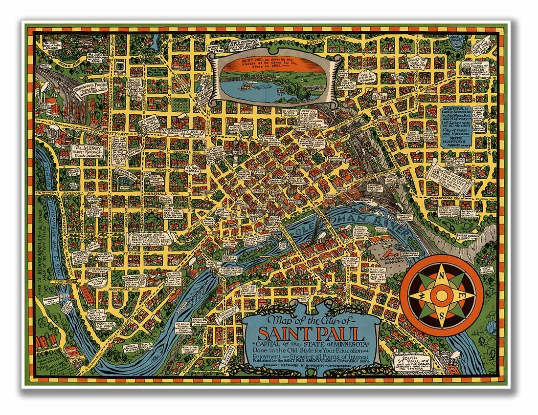 Antiguos Maps - Minnesota Saint Paul City Map by Richard Burbank Circa 1931 - Measures 24 in x 32 in (610 mm x 813 mm) Kitchen