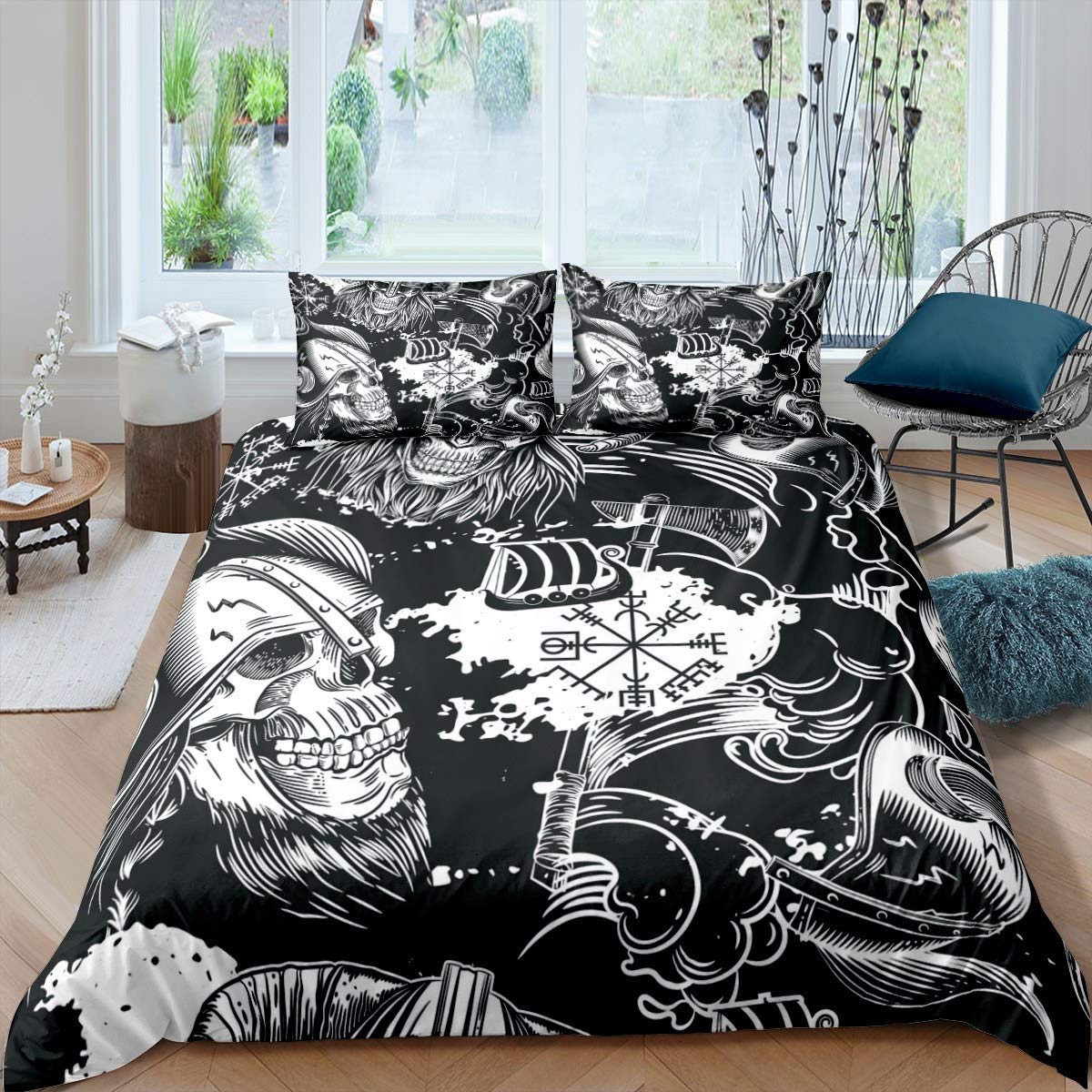 Housse de Couette Squelette Rétro Vikings Idée Cadeau Original Homme