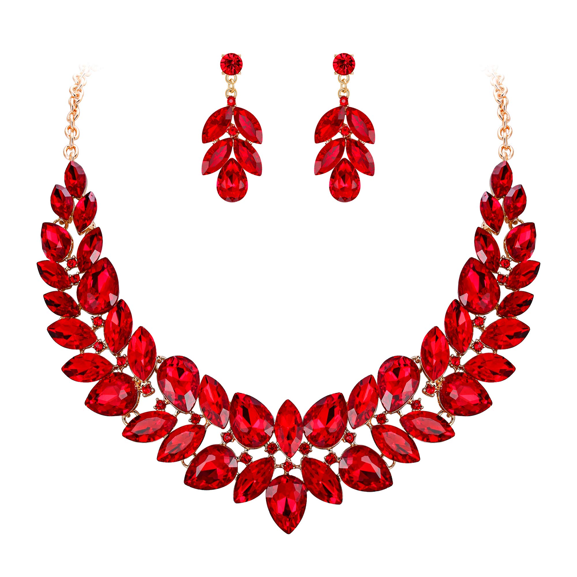 EVER FAITH Juegos de Joyas para Mujer Cristal Austríaco Boda 2 Capas Flor Hoja Vid Collares Pendientes Conjunto