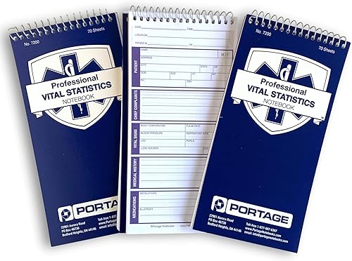EMTFirst Responders - Cuaderno de estadísticas vitales - Cuaderno médico de 8 x 4 pulgadas para signos vitales e información adicional para el